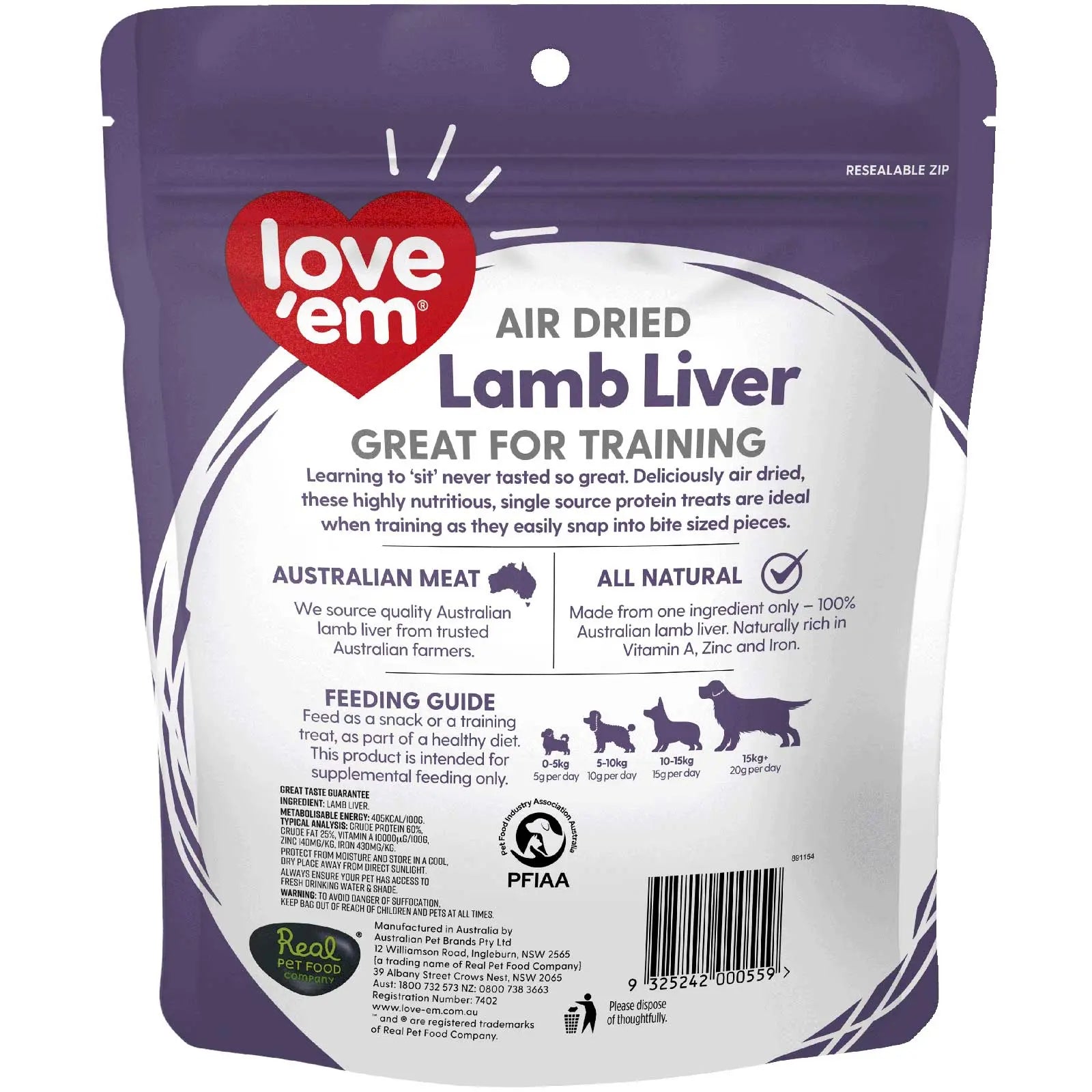 Love'em Air Dried Lamb Liver Dog Treats - Kellyville Pets