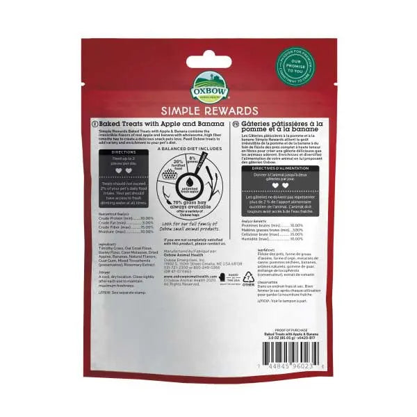 Oxbow Simple Rewards Timothy Treats Apple & Banana - Kellyville Pets