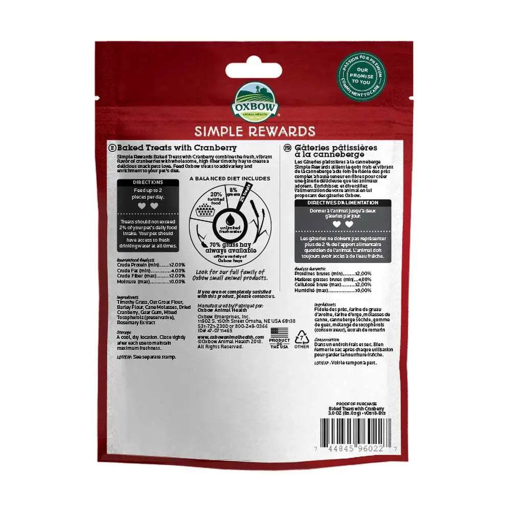 Oxbow Simple Rewards Timothy Treats Cranberry - Kellyville Pets