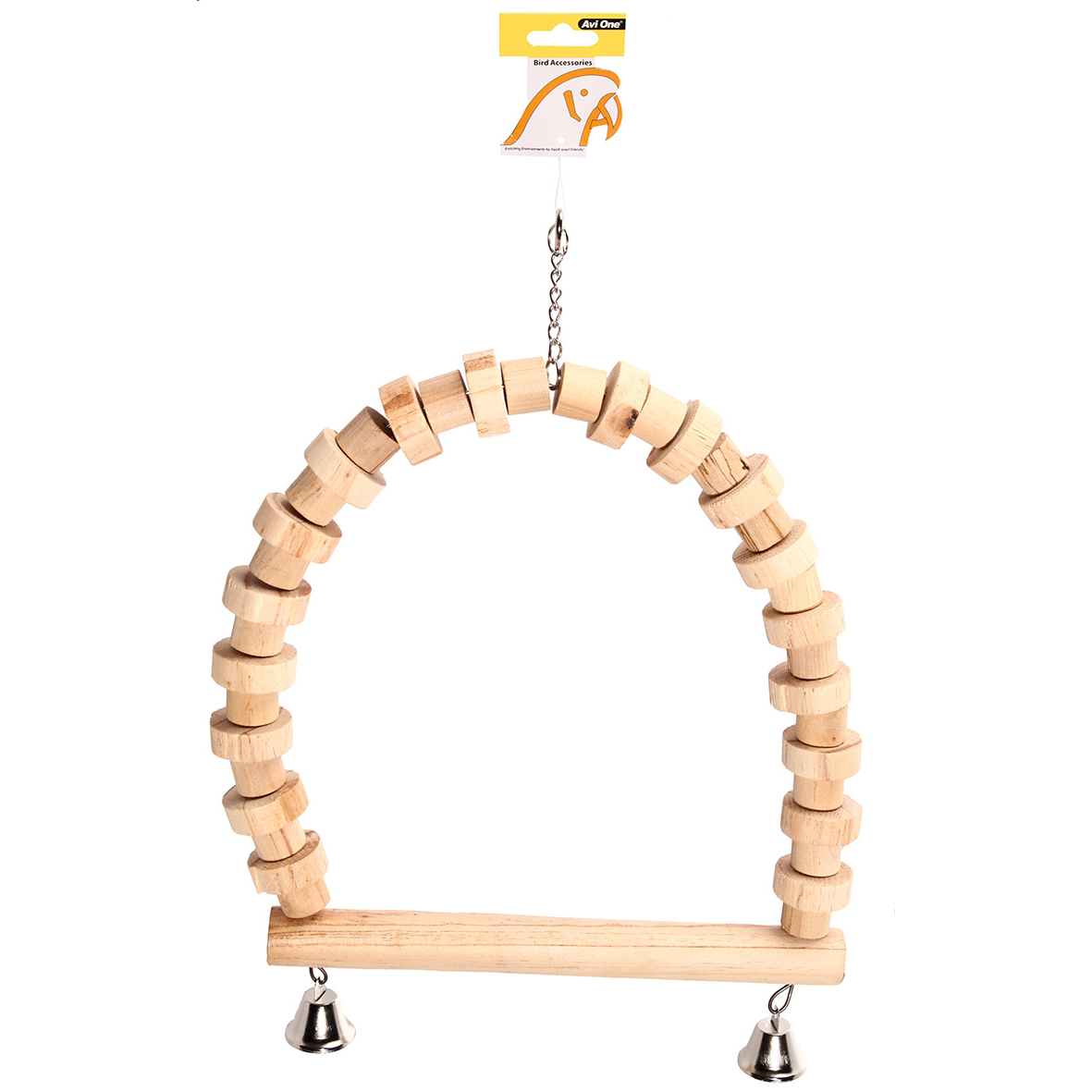 Avi One Bird Toy Natural Wood Swing with Bells