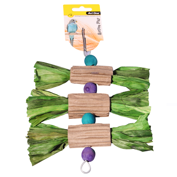 Avi One Bird Toy Wooden Blocks and Corrugated Board with Straw