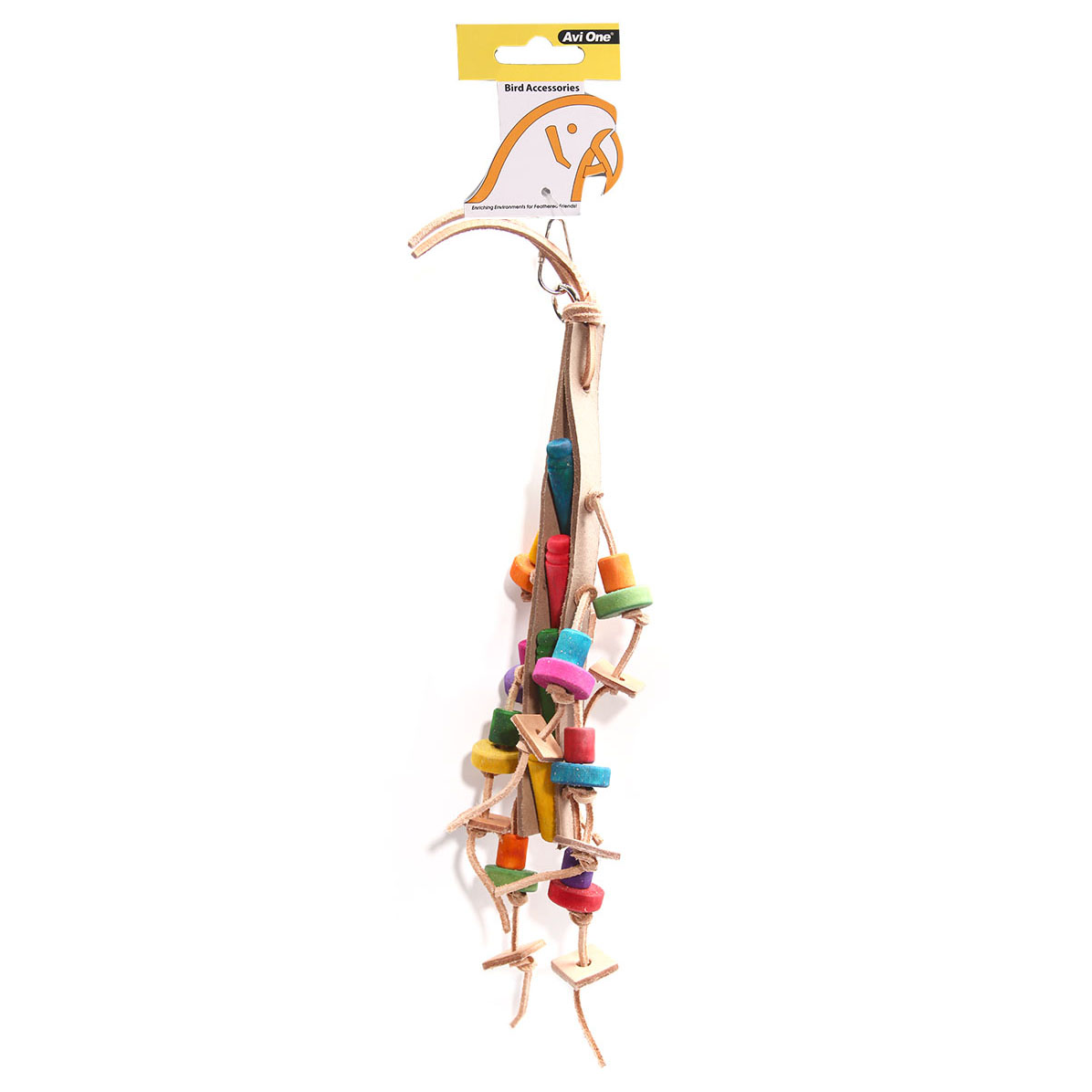 Avi One Bird Toy Leather Rope with Coloured Wood Beads
