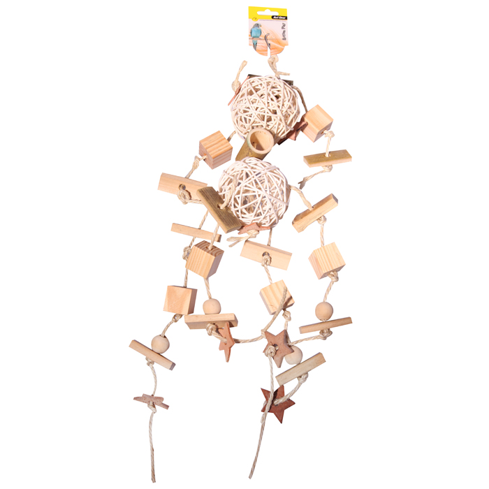 Avi One Bird Toy Bamboo and Wooden Blocks with Rattan Balls and Leather