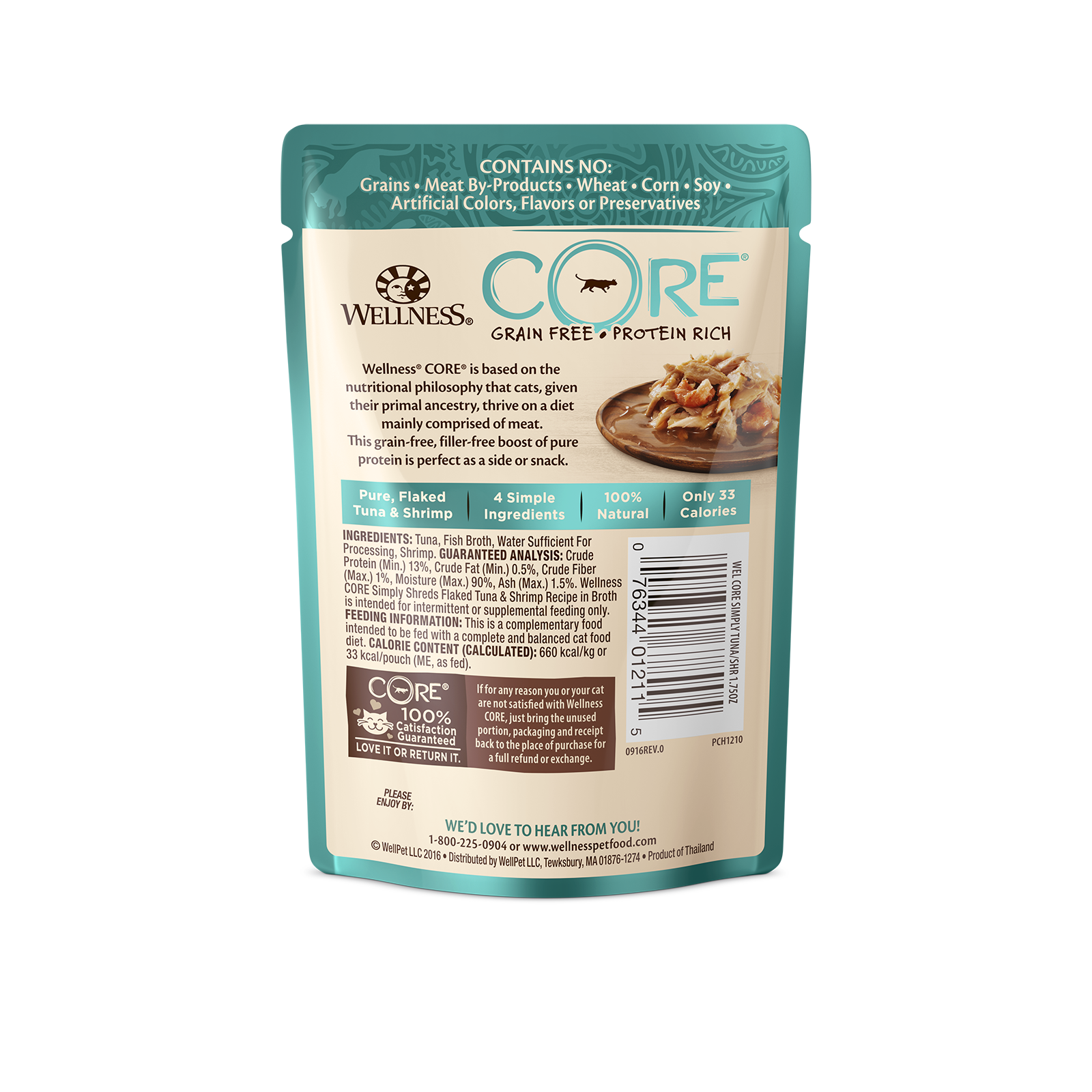 Wellness CORE Simply Shreds Cat Food Pouch Adult Flaked Tuna & Shrimp in Broth
