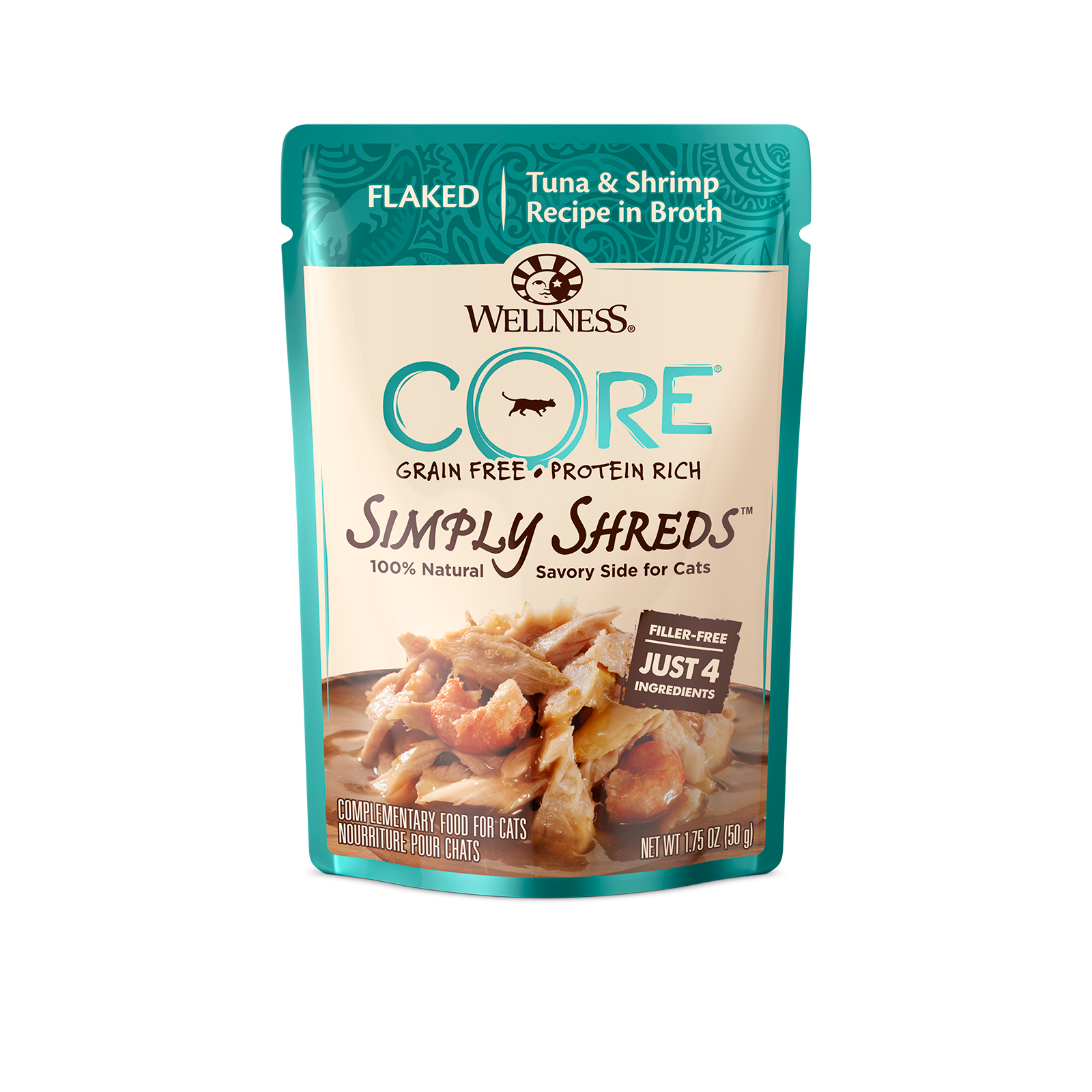 Wellness CORE Simply Shreds Cat Food Pouch Adult Flaked Tuna & Shrimp in Broth