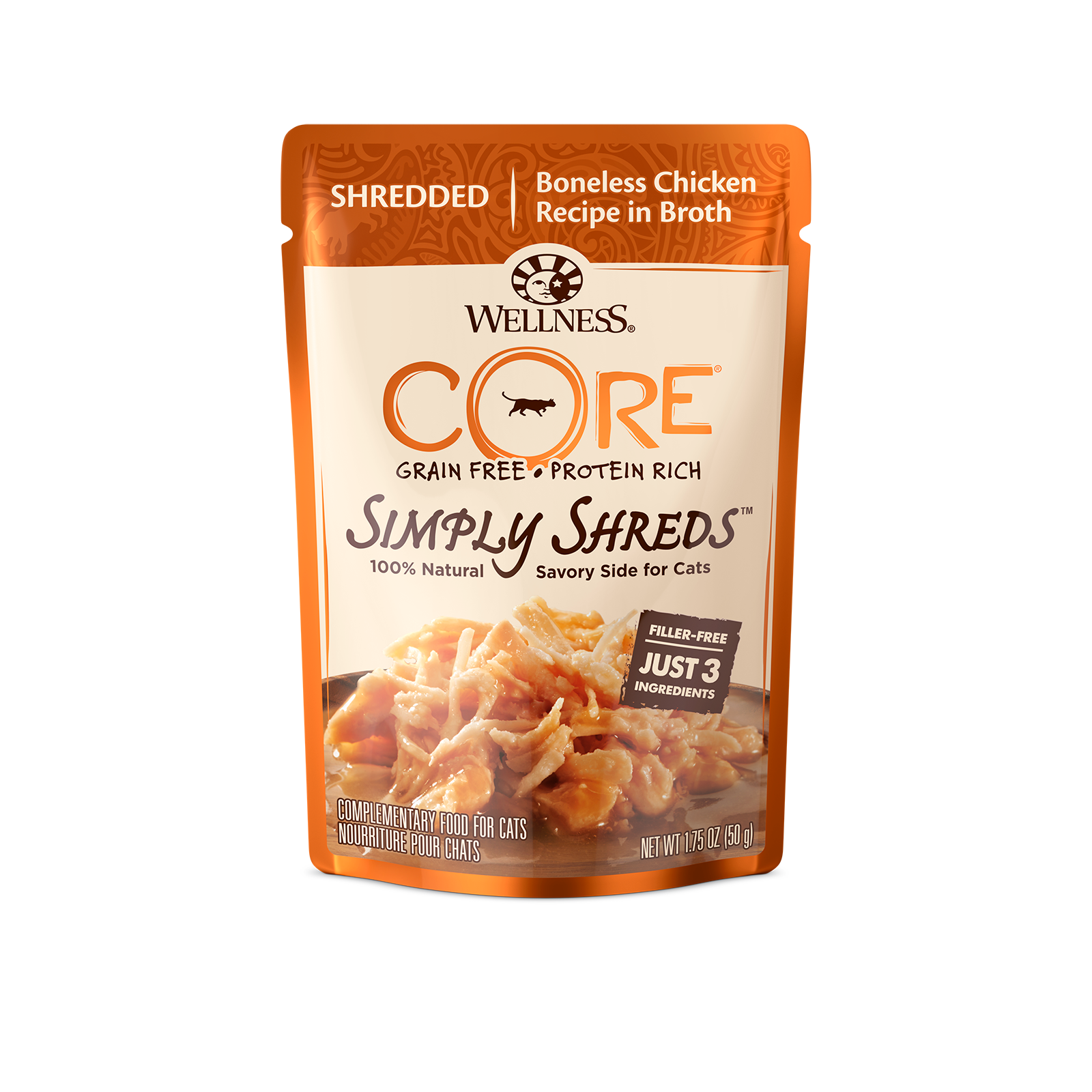 Wellness CORE Simply Shreds Cat Food Pouch Adult Shredded Boneless Chicken in Broth