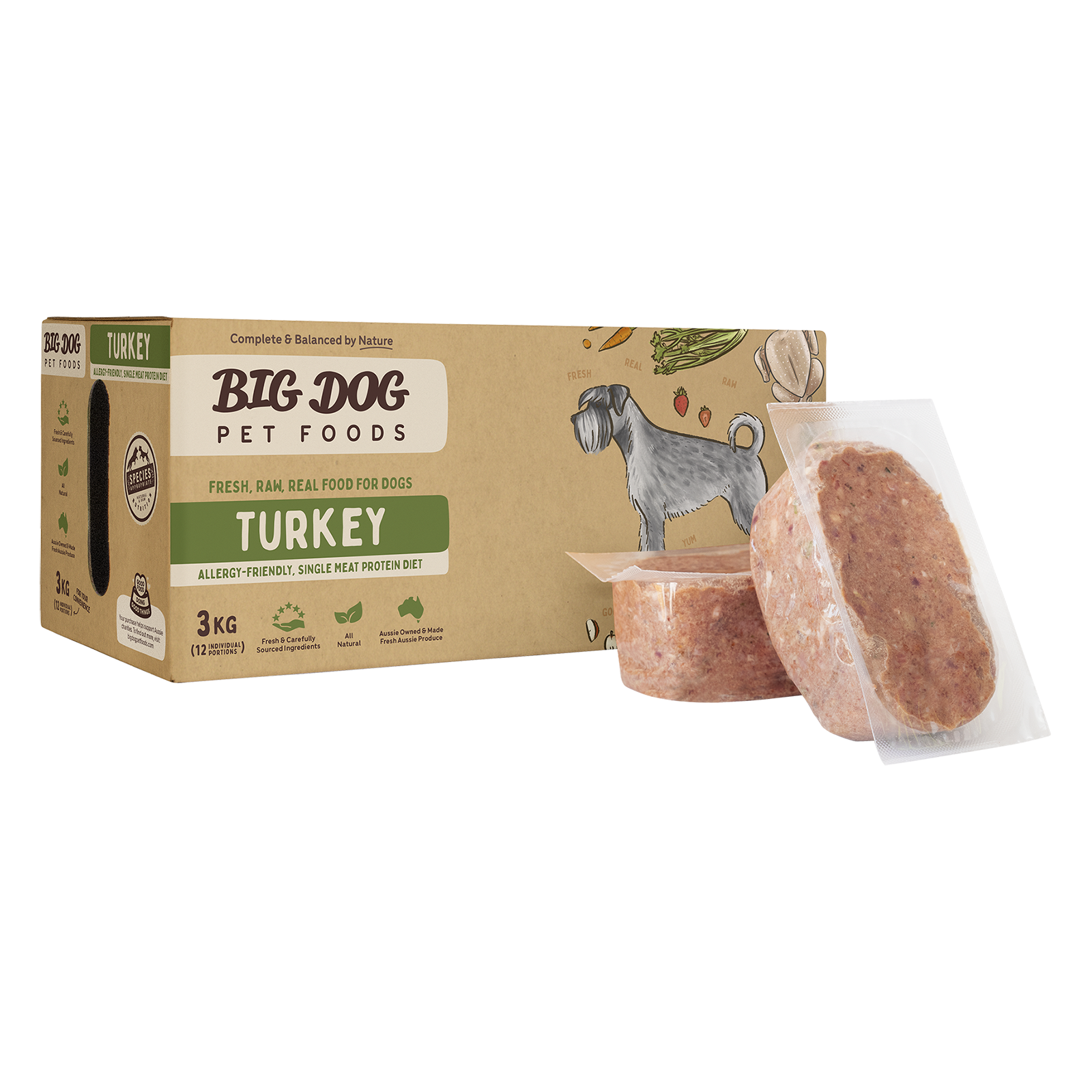 Big Dog Raw Dog Food Turkey 3kg 12pk
