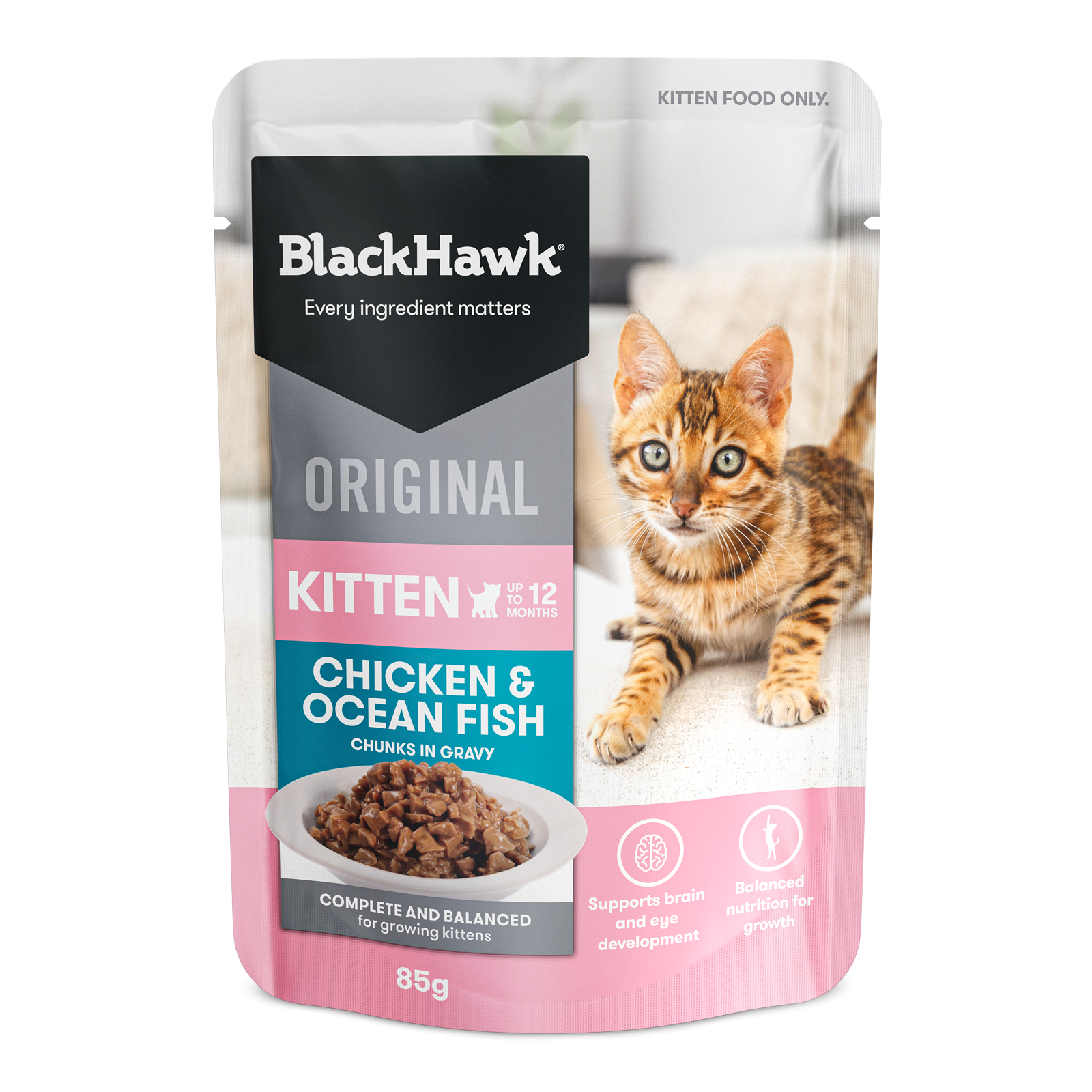 Black Hawk Original Cat Food Pouch Kitten Chicken & Oceanfish in Gravy