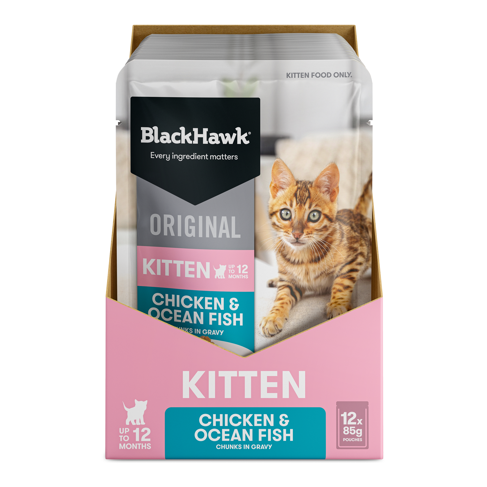 Black Hawk Original Cat Food Pouch Kitten Chicken & Oceanfish in Gravy