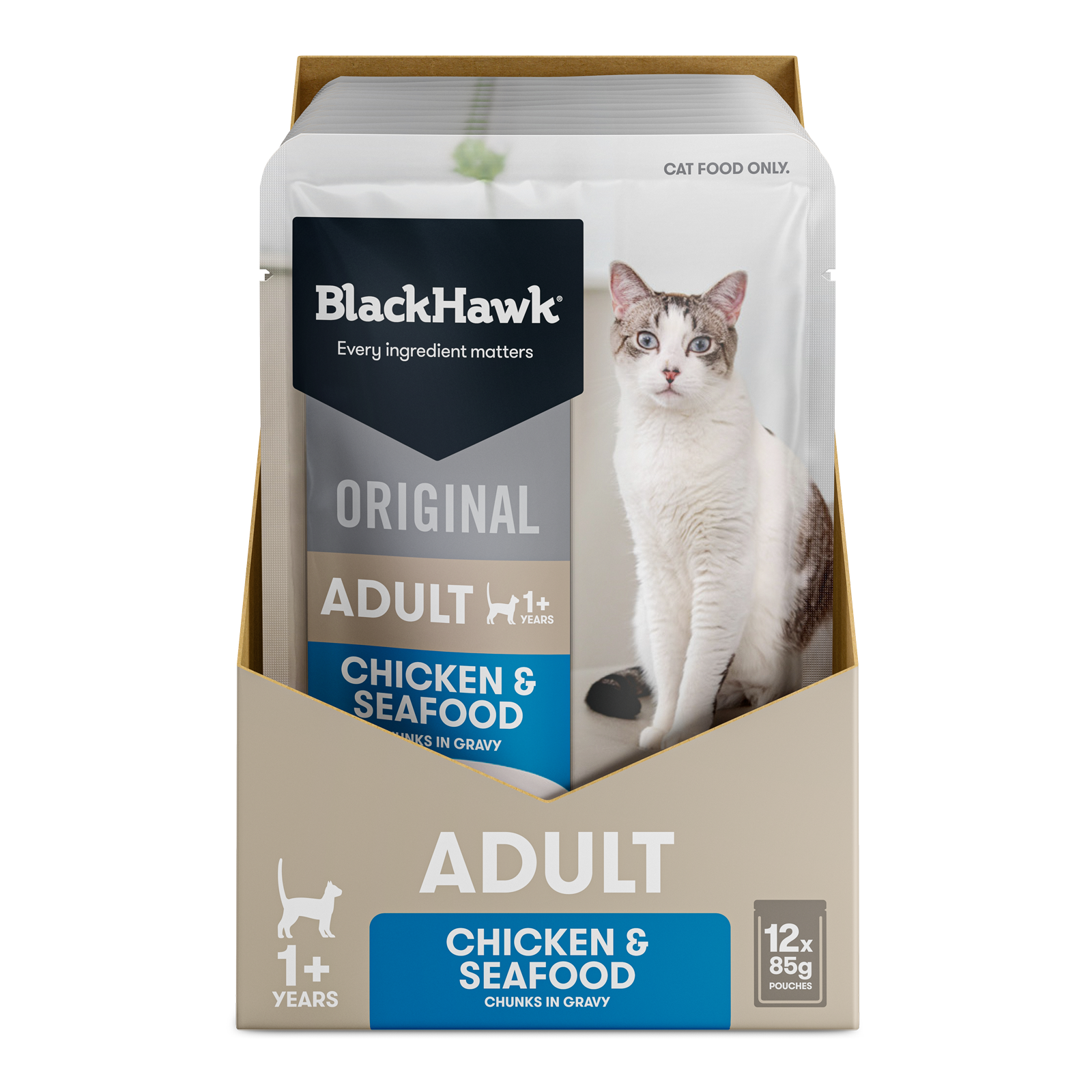 Black Hawk Original Cat Food Pouch Adult Chicken & Seafood in Gravy
