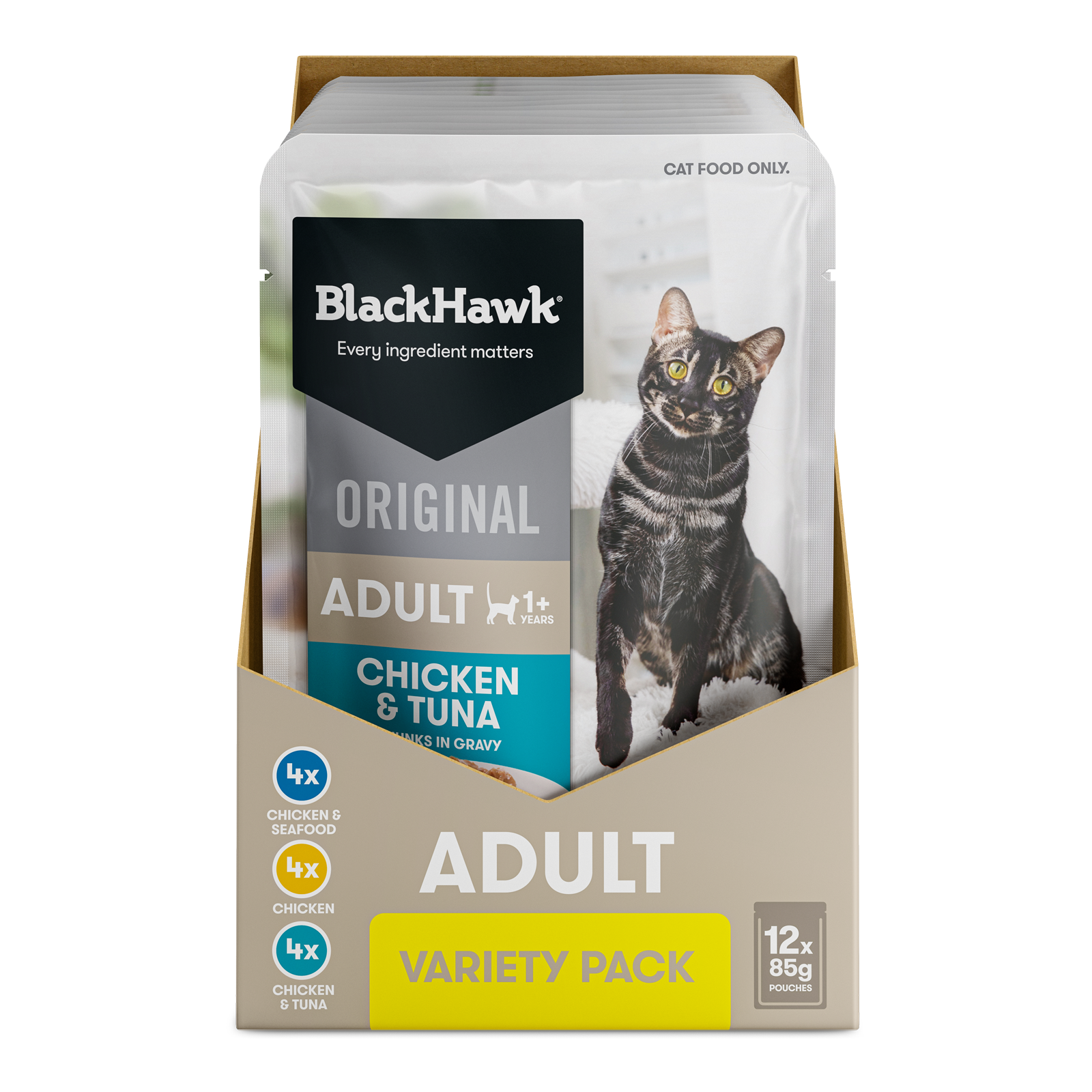 Black Hawk Original Cat Food Pouch Adult Variety Pack in Gravy