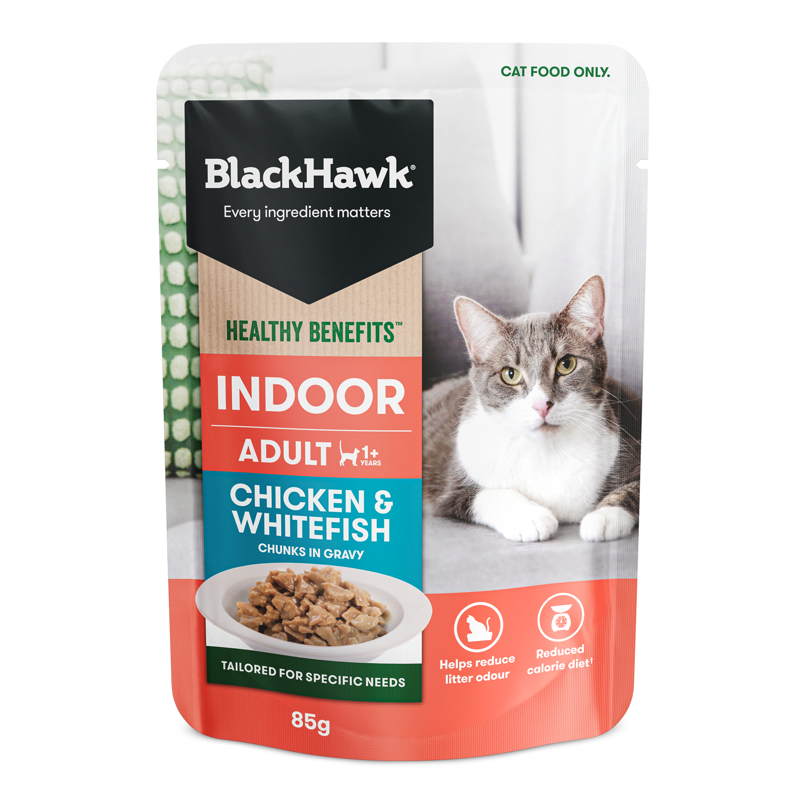 Black Hawk Healthy Benefits Cat Food Pouch Adult Indoor Chicken & Whitefish in Gravy