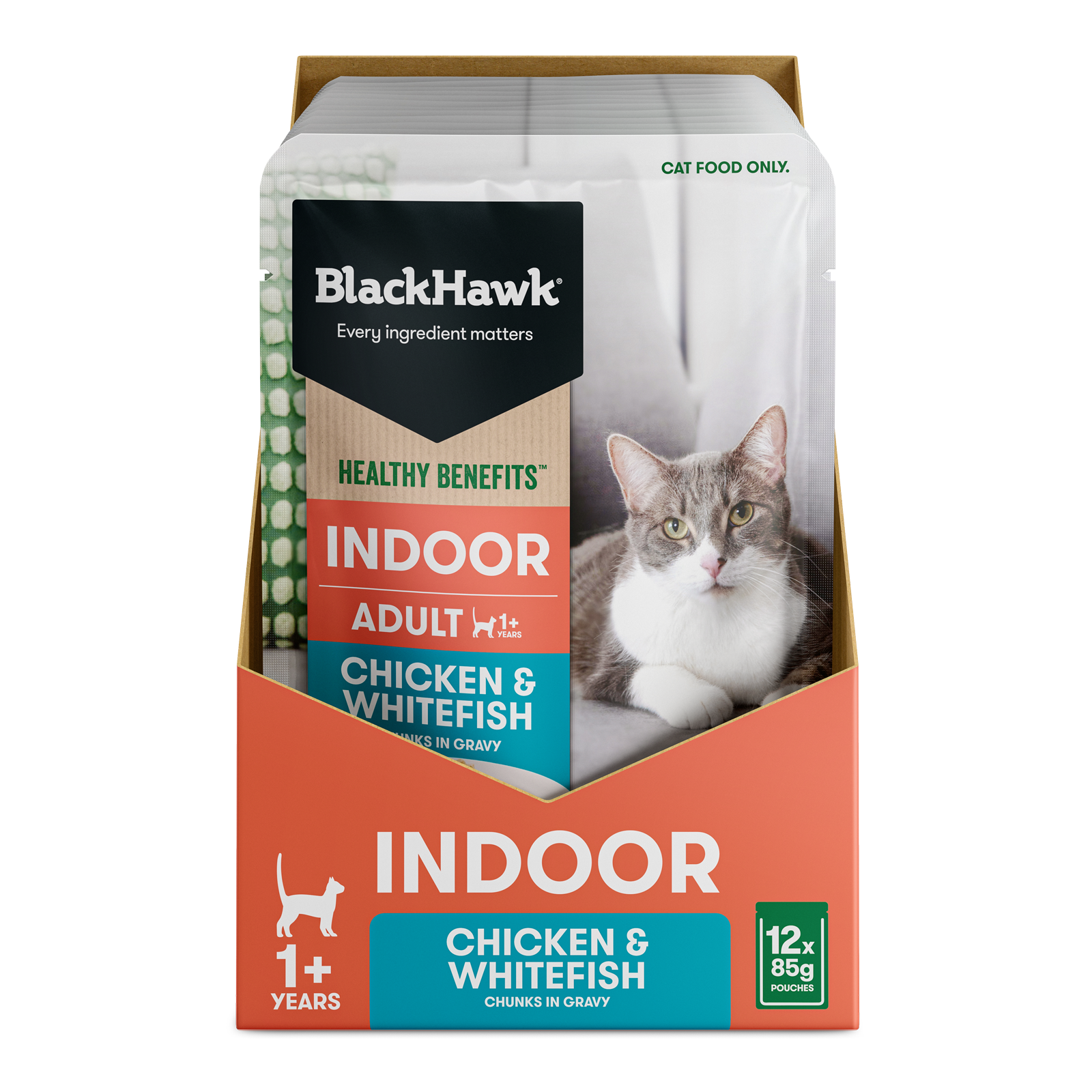 Black Hawk Healthy Benefits Cat Food Pouch Adult Indoor Chicken & Whitefish in Gravy