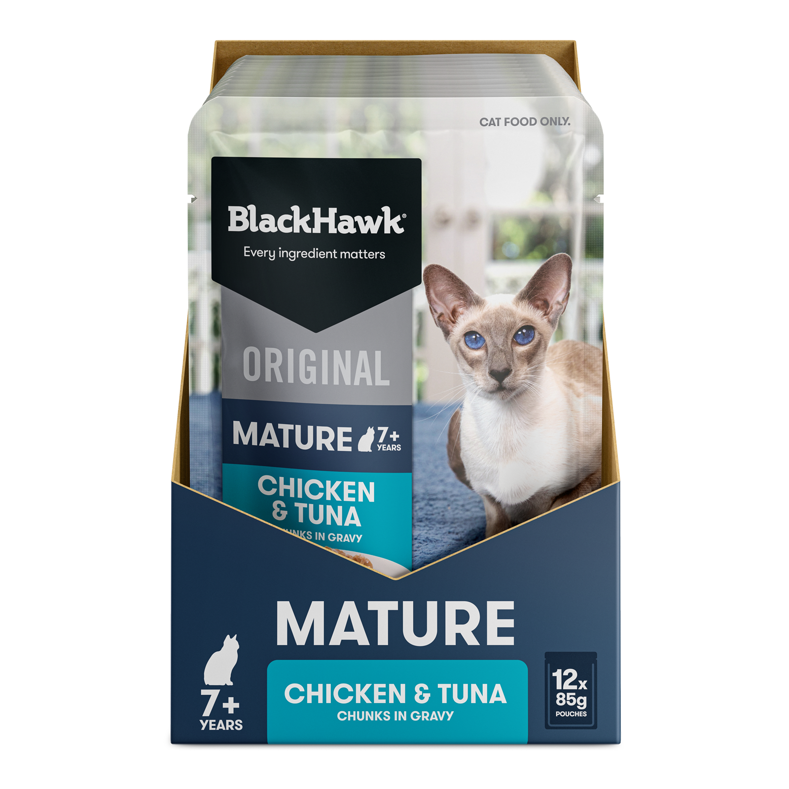 Black Hawk Original Cat Food Pouch Adult Mature 7+ Chicken & Tuna in Gravy