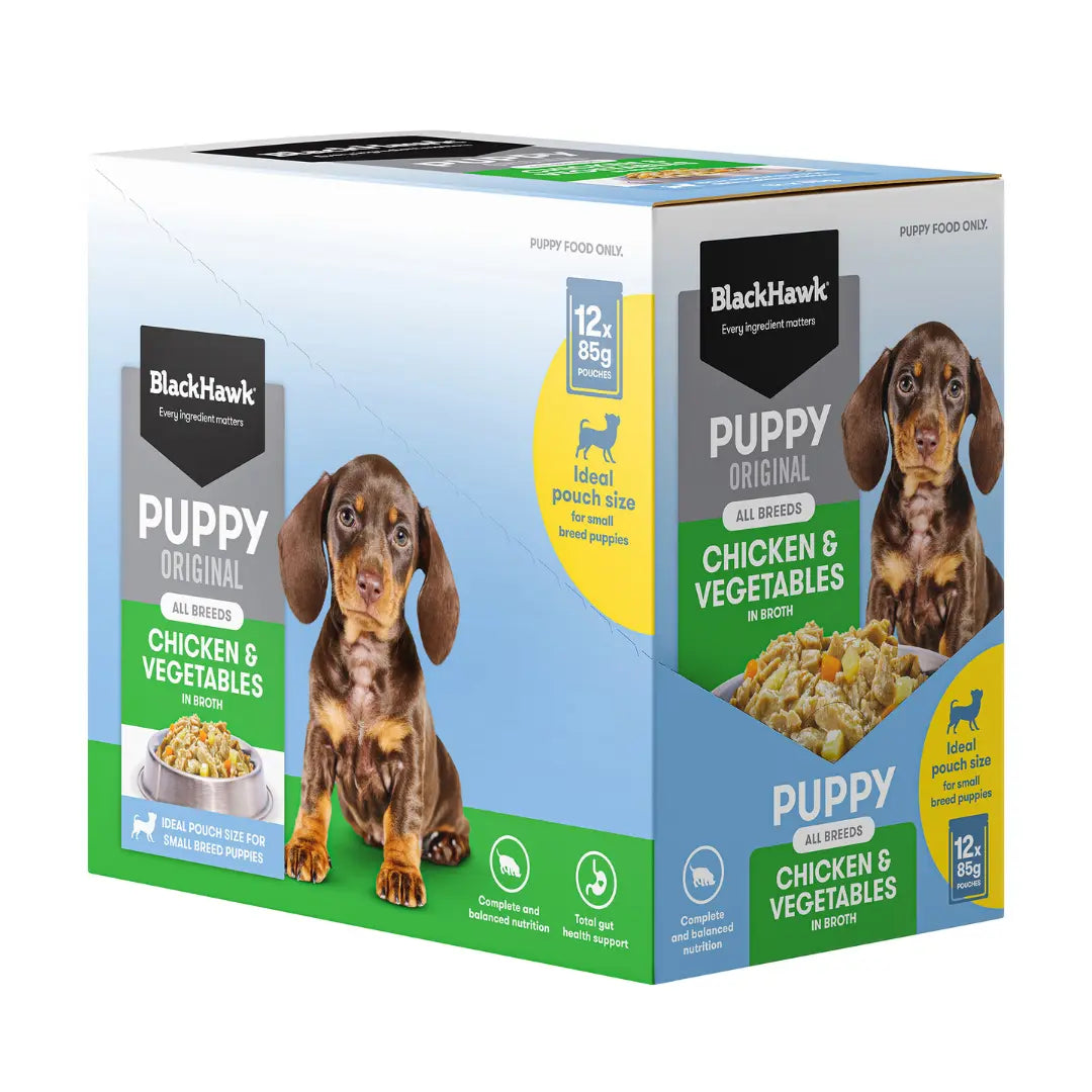 Black Hawk Puppy Wet Food Pouch Chicken & Vegetables (12x85g) Black Hawk