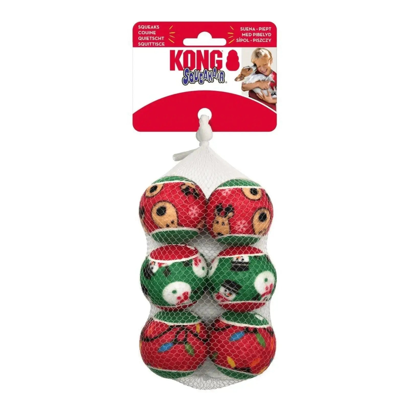 6pk Squeaky Christmas Tennis Balls - Medium KONG