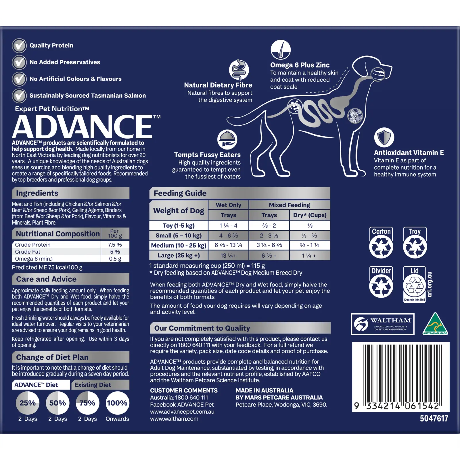 Advance Dog Food Tray Adult All Breed Casserole with Salmon 12x100g - Kellyville Pets