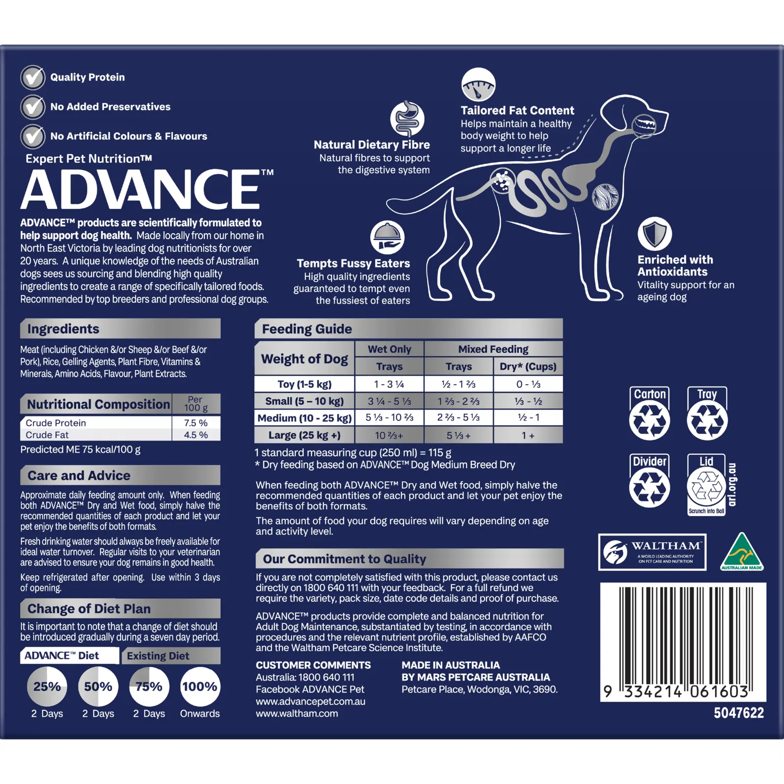 Advance Dog Food Tray Adult Healthy Ageing Chicken & Rice 12x100g - Kellyville Pets