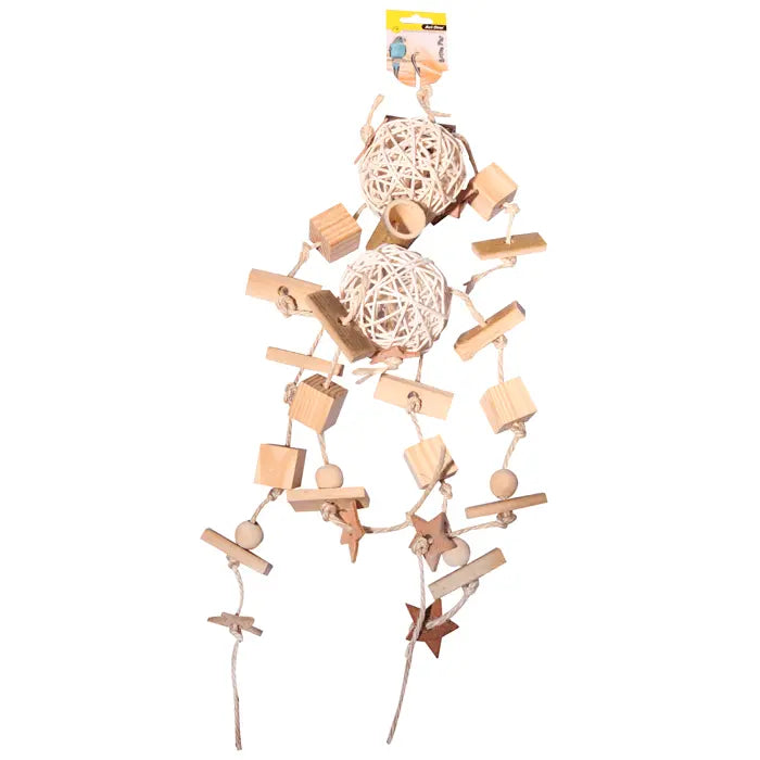 Avi One Bird Toy Bamboo and Wooden Blocks with Rattan Balls and Leather - Kellyville Pets