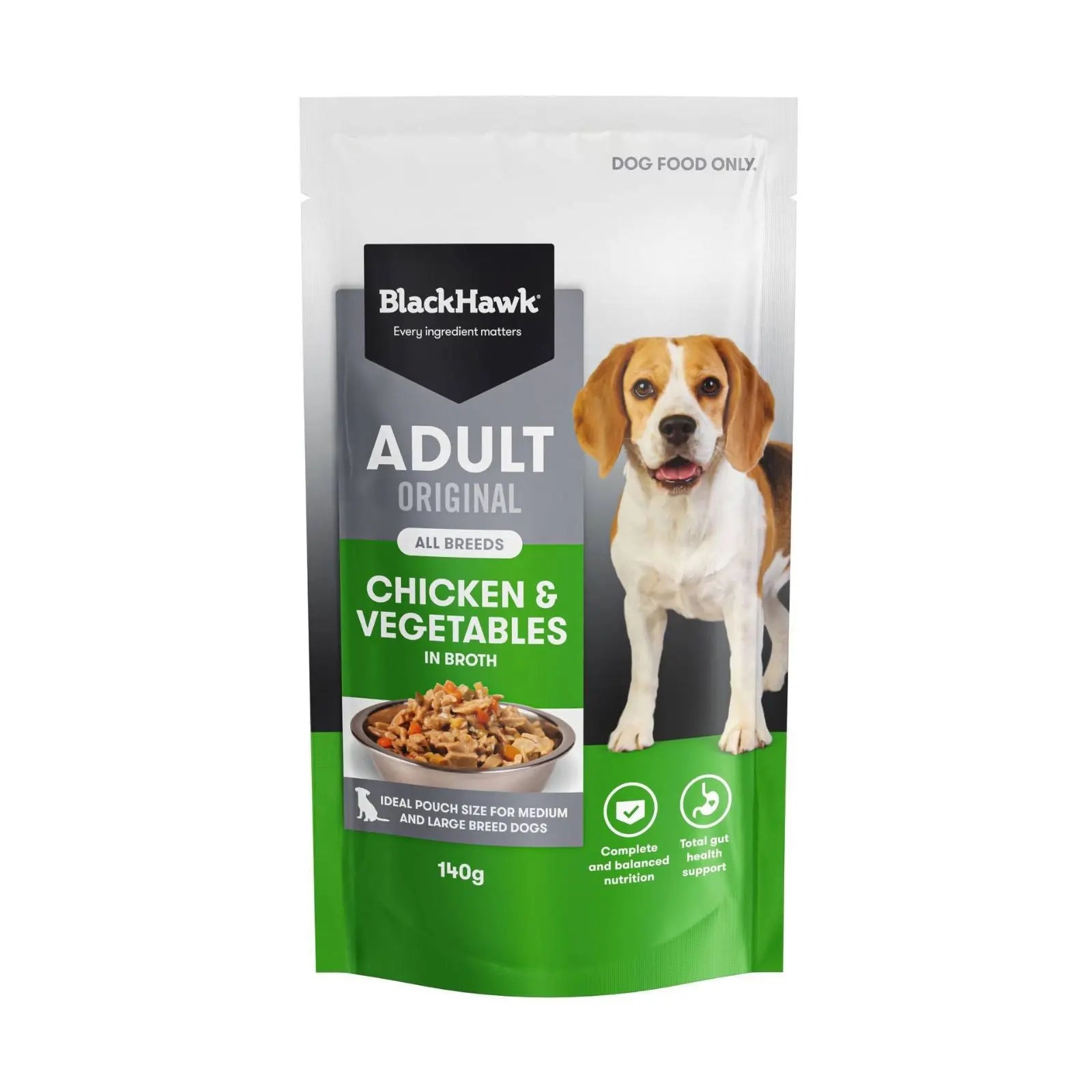 Black Hawk Dog Food Pouch Adult Chicken & Vegetables 10x140g Black Hawk