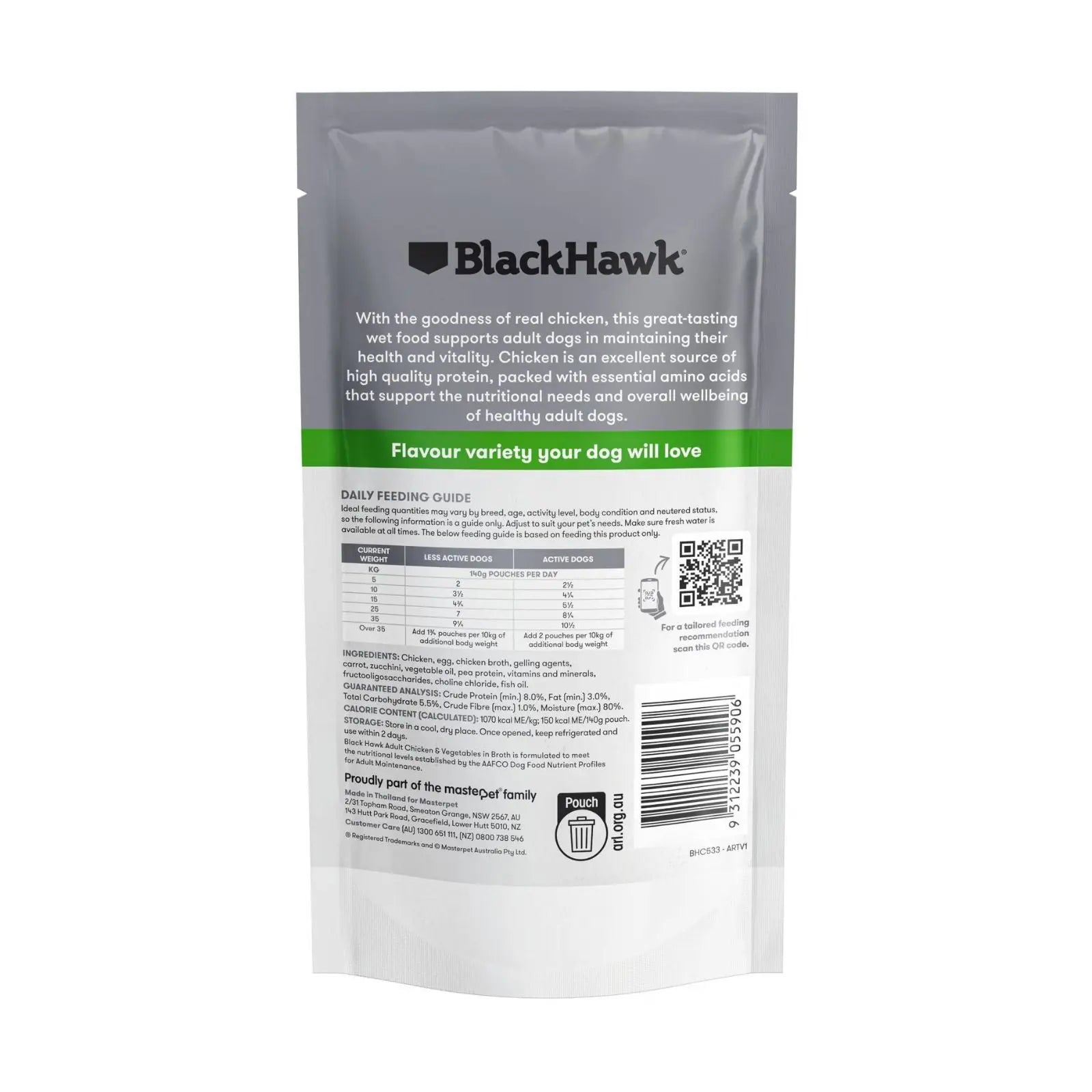 Black Hawk Dog Food Pouch Adult Chicken & Vegetables 10x140g Black Hawk