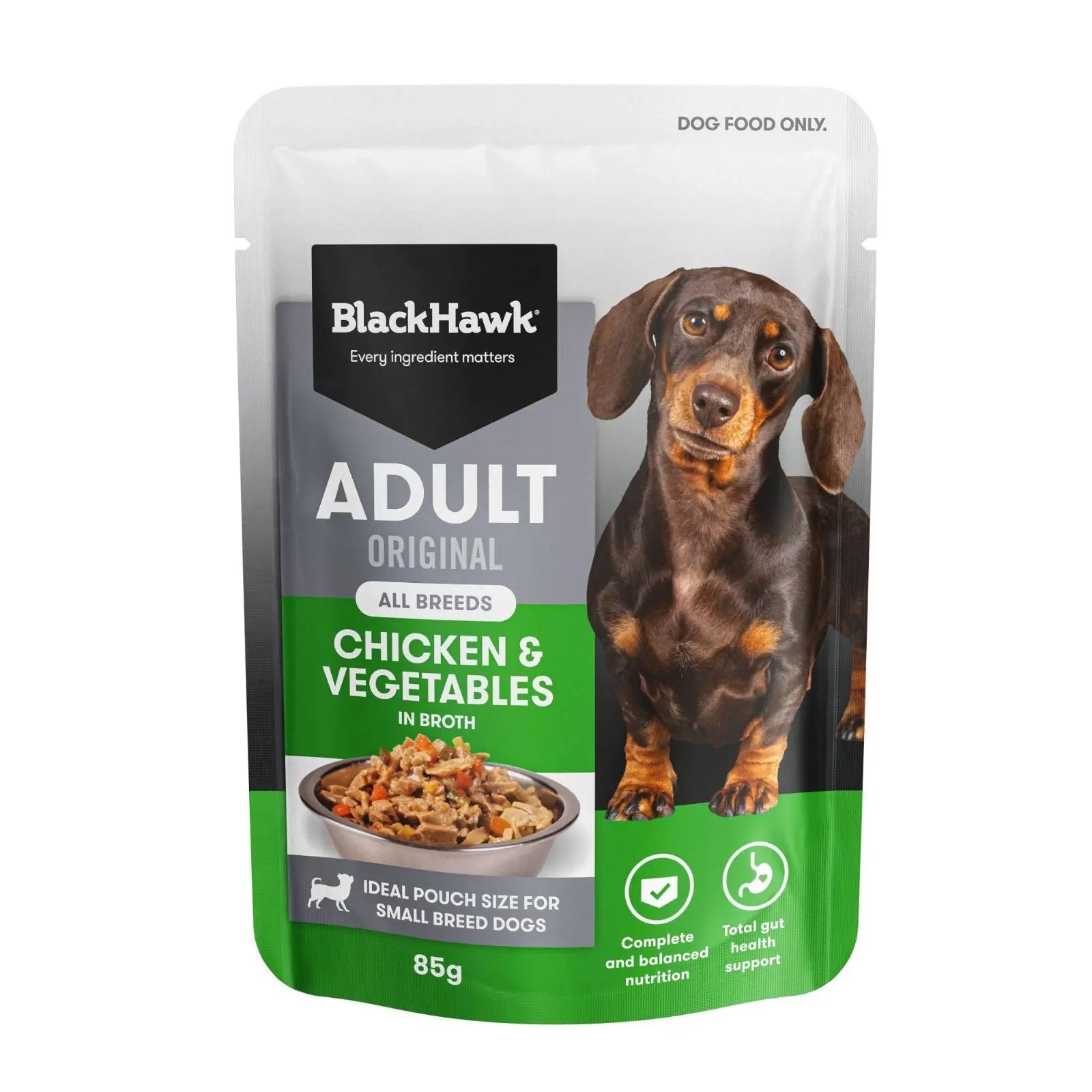 Black Hawk Dog Food Pouch Adult Chicken & Vegetables 12x85g Black Hawk