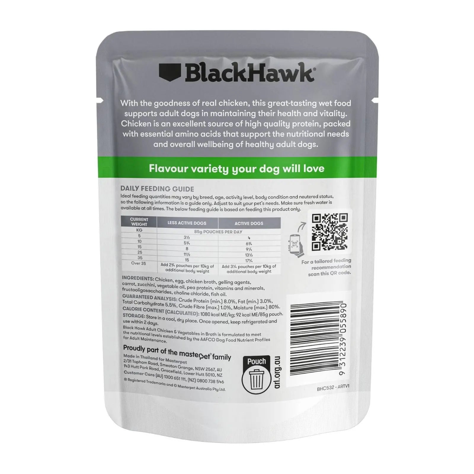 Black Hawk Dog Food Pouch Adult Chicken & Vegetables 12x85g Black Hawk