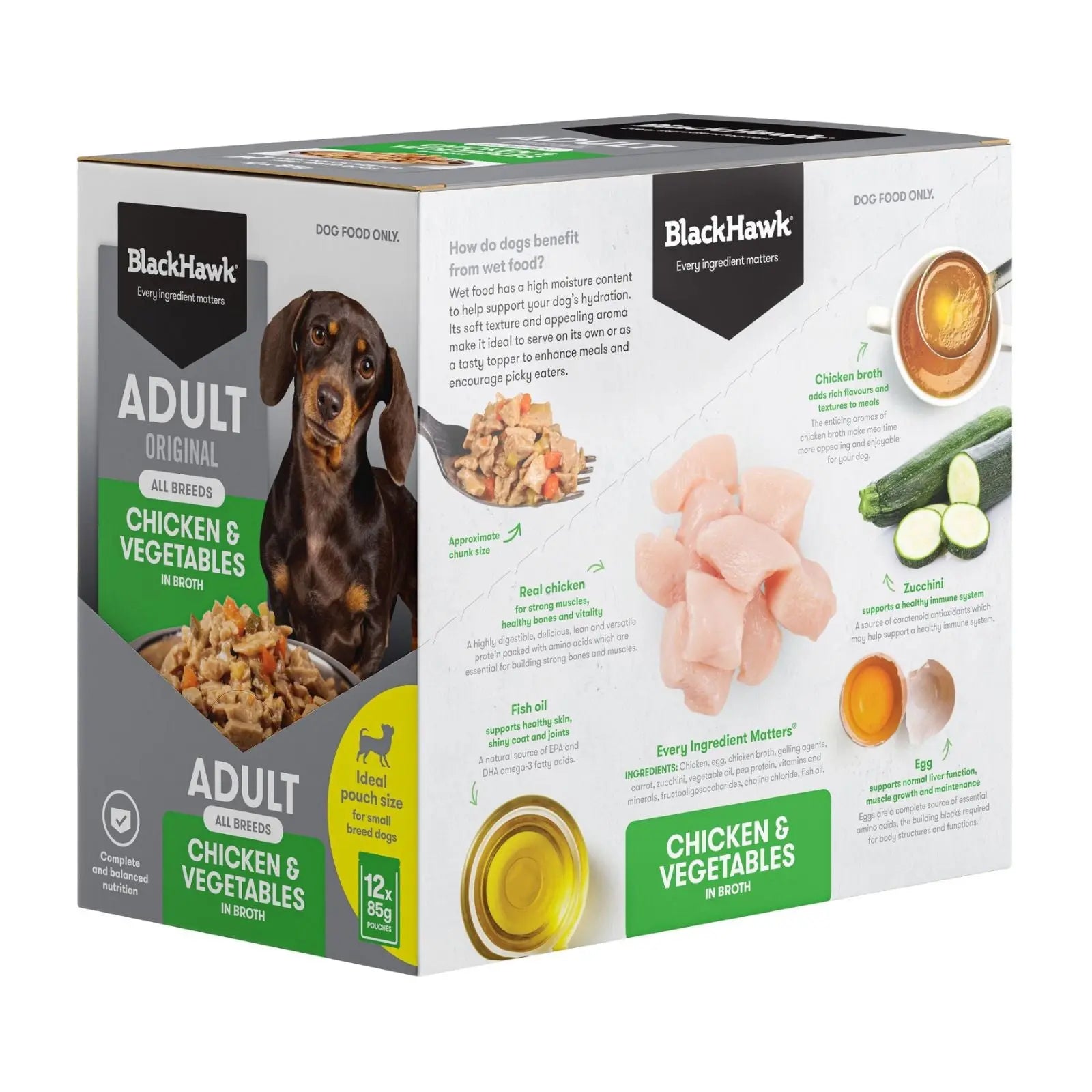 Black Hawk Dog Food Pouch Adult Chicken & Vegetables 12x85g Black Hawk