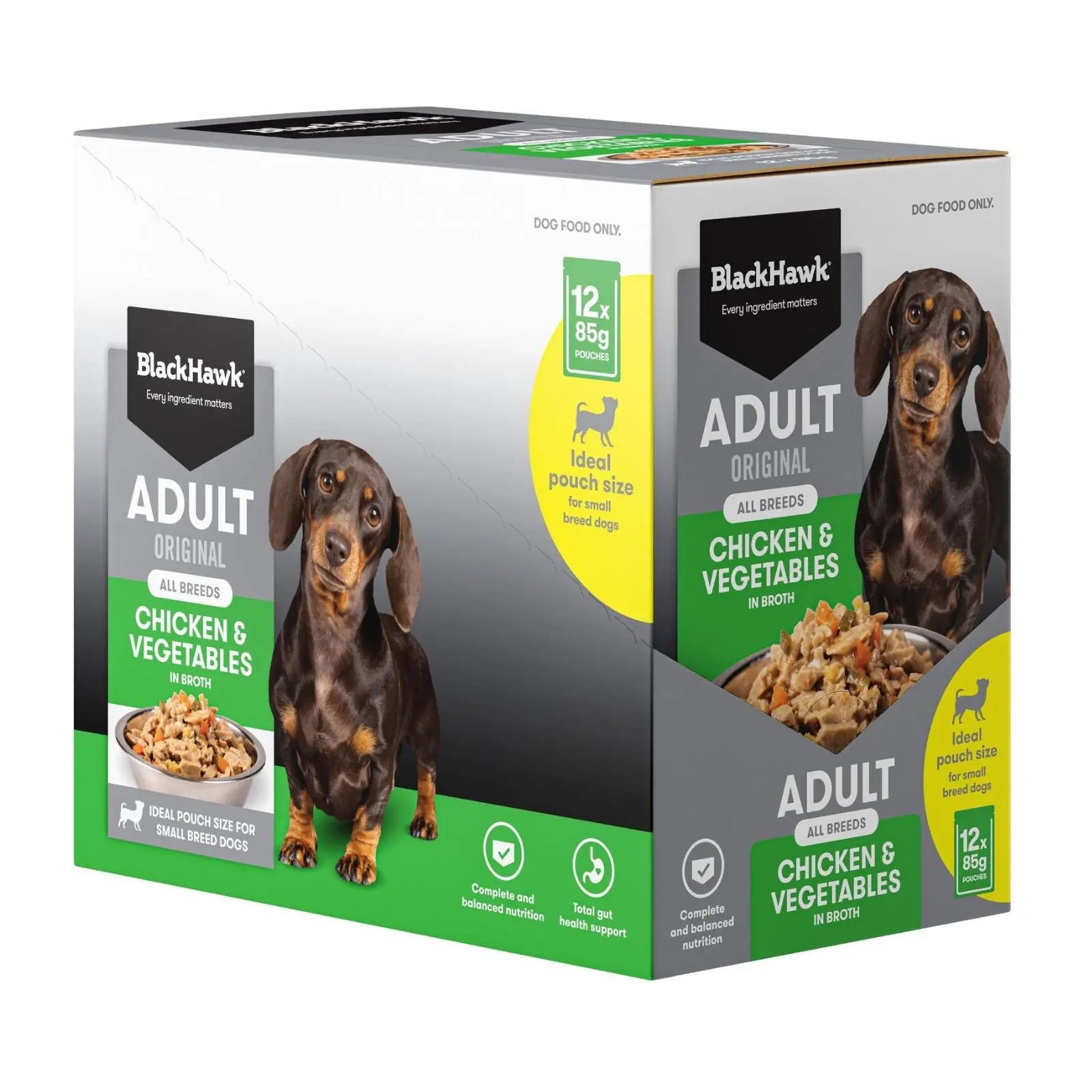 Black Hawk Dog Food Pouch Adult Chicken & Vegetables 12x85g Black Hawk