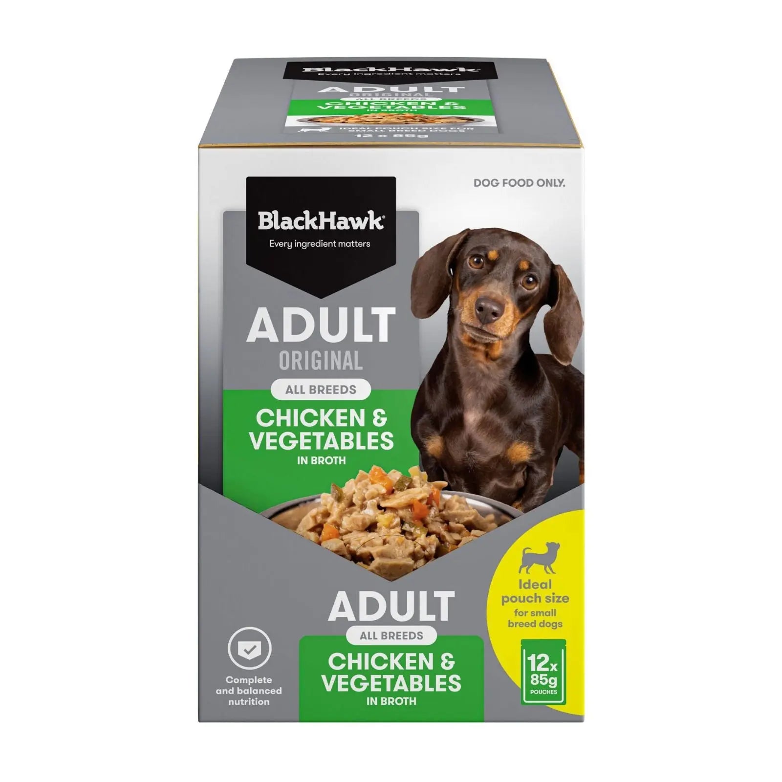 Black Hawk Dog Food Pouch Adult Chicken & Vegetables 12x85g Black Hawk