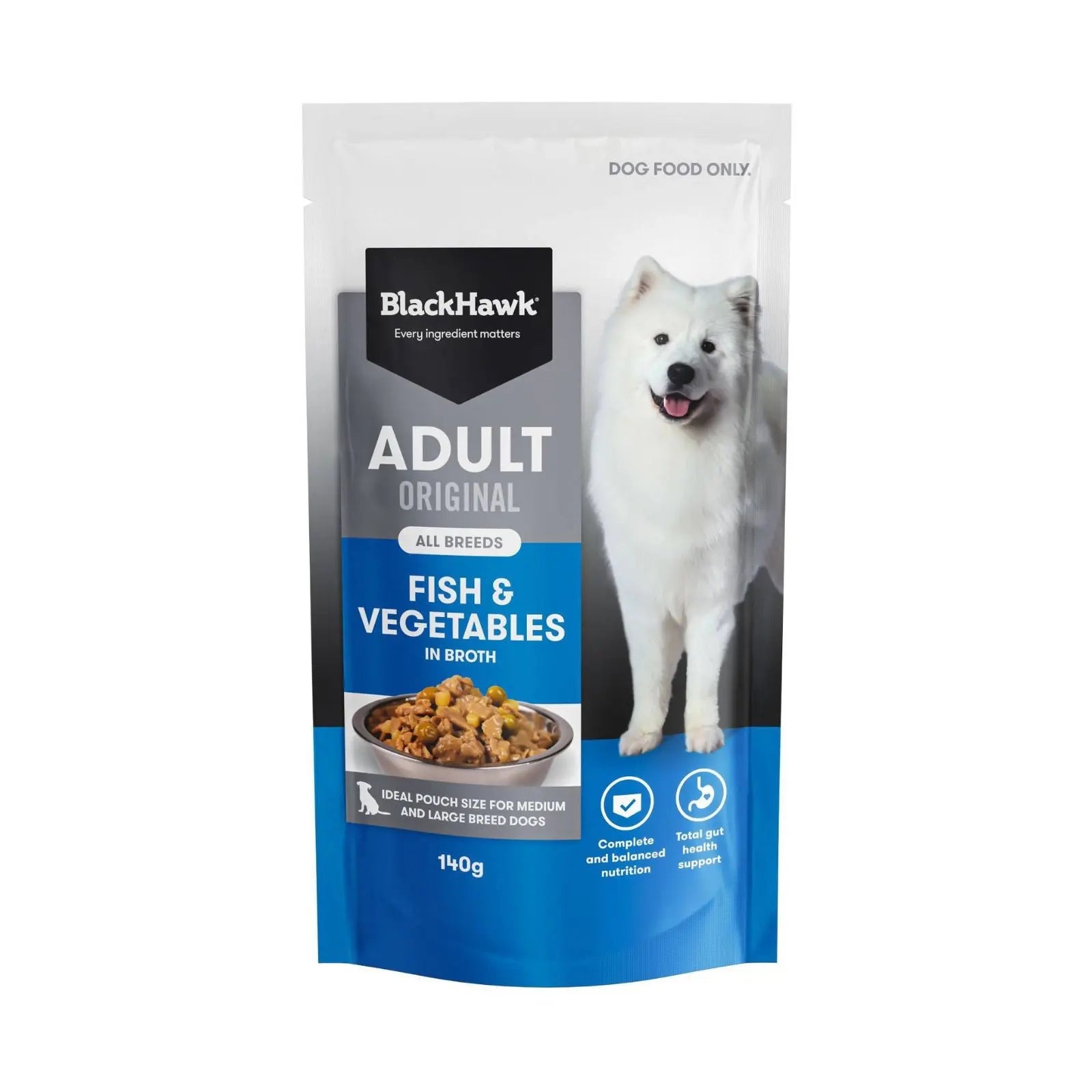 Black Hawk Dog Food Pouch Adult Fish & Vegetables 10x140g Black Hawk