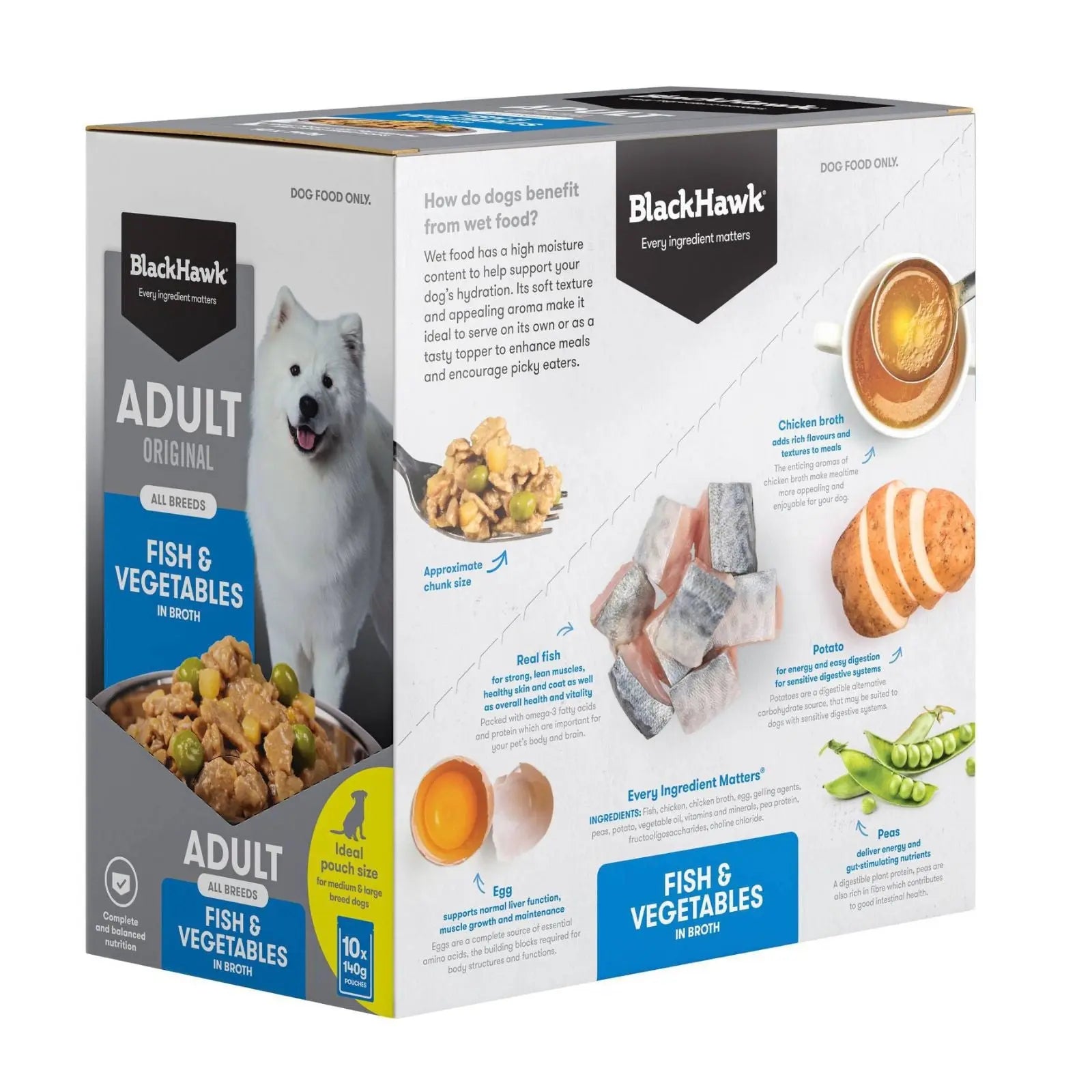 Black Hawk Dog Food Pouch Adult Fish & Vegetables 10x140g Black Hawk