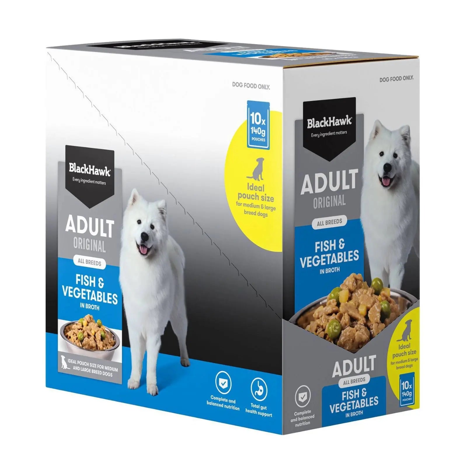 Black Hawk Dog Food Pouch Adult Fish & Vegetables 10x140g Black Hawk