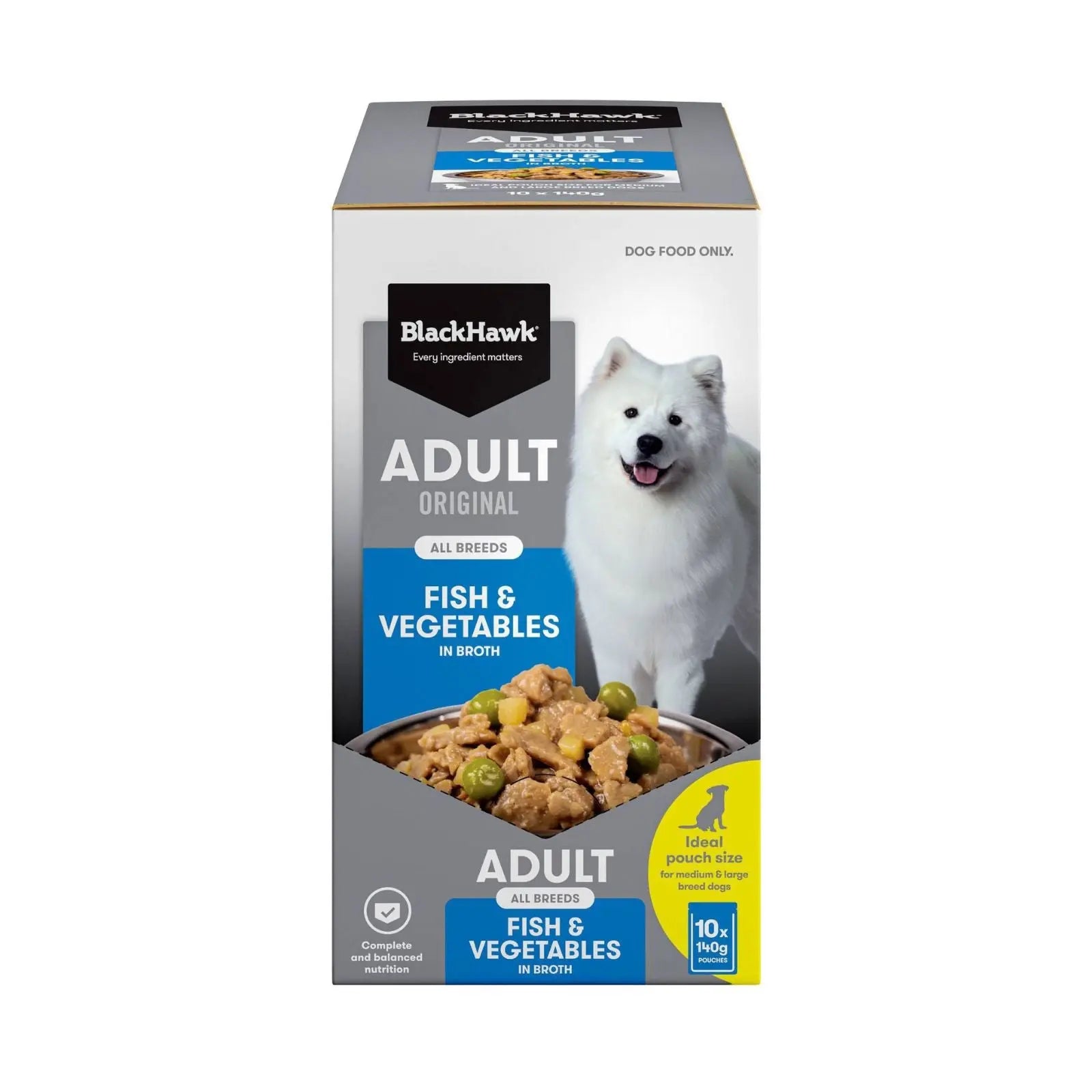Black Hawk Dog Food Pouch Adult Fish & Vegetables 10x140g Black Hawk