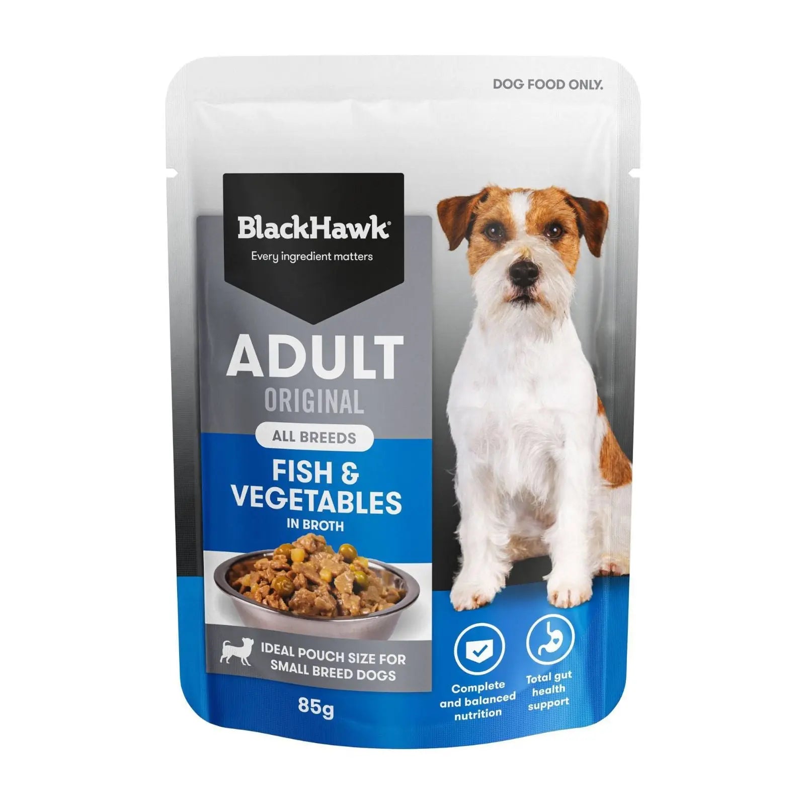 Black Hawk Dog Food Pouch Adult Fish & Vegetables 12x85g Black Hawk