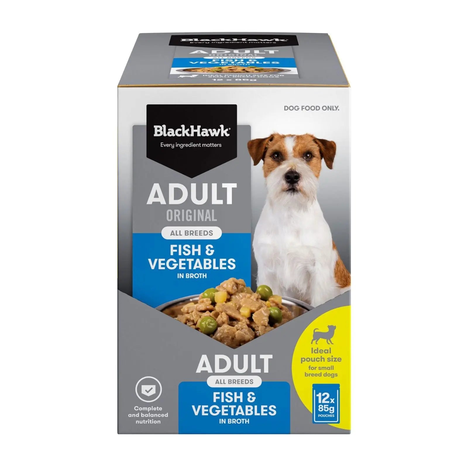 Black Hawk Dog Food Pouch Adult Fish & Vegetables 12x85g Black Hawk