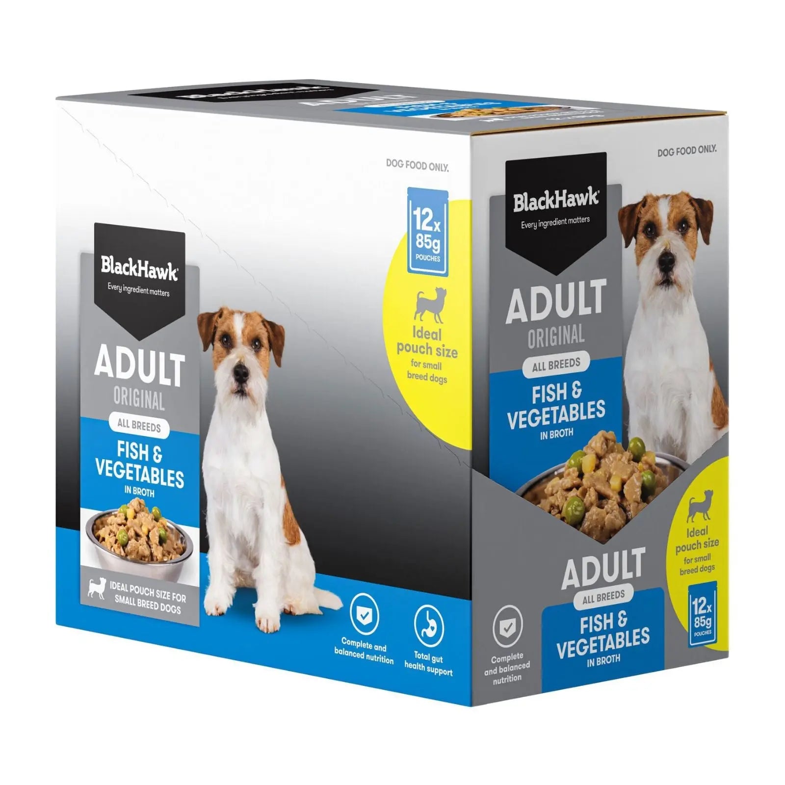 Black Hawk Dog Food Pouch Adult Fish & Vegetables 12x85g Black Hawk