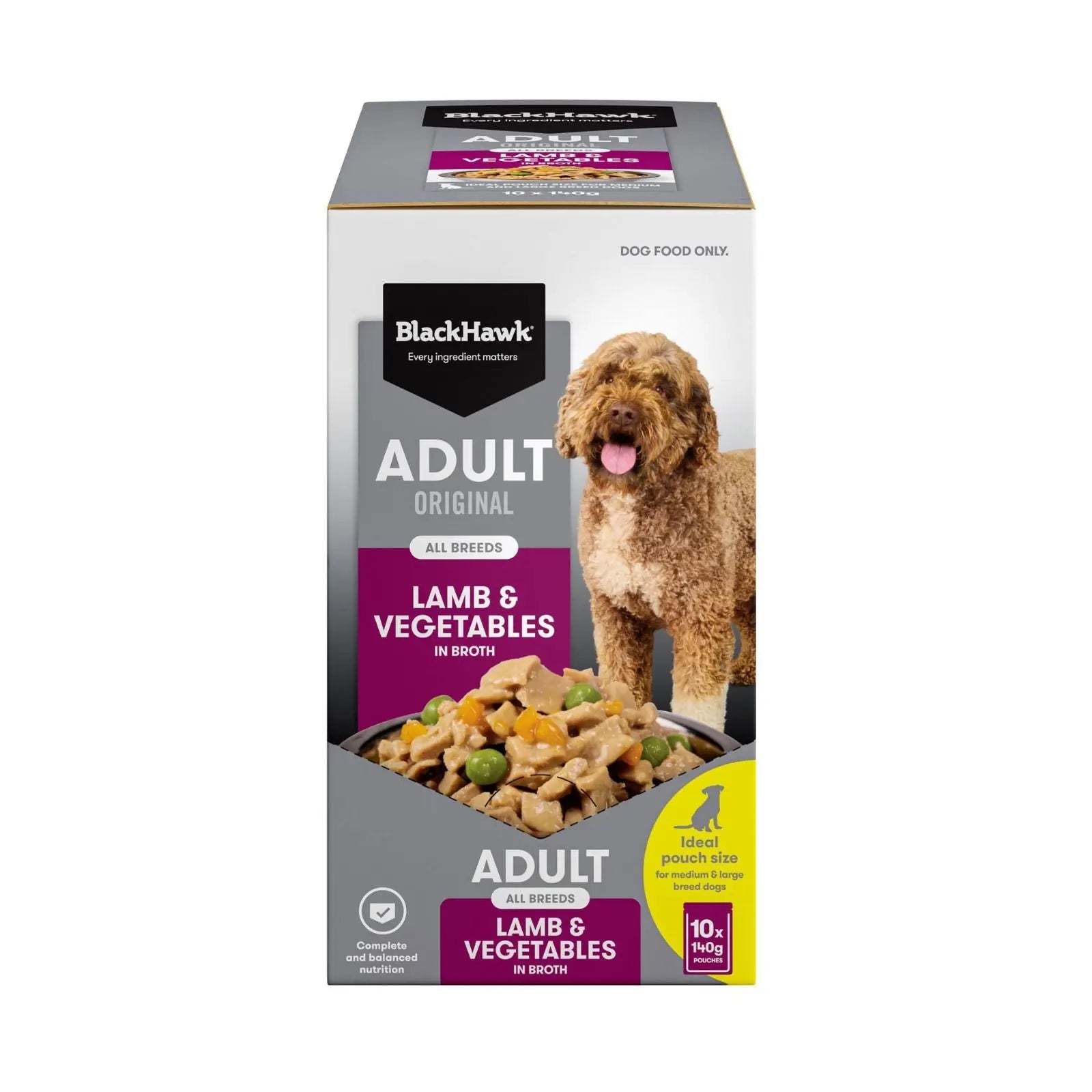 Black Hawk Dog Food Pouch Adult Lamb & Vegetables 10x140g Black Hawk
