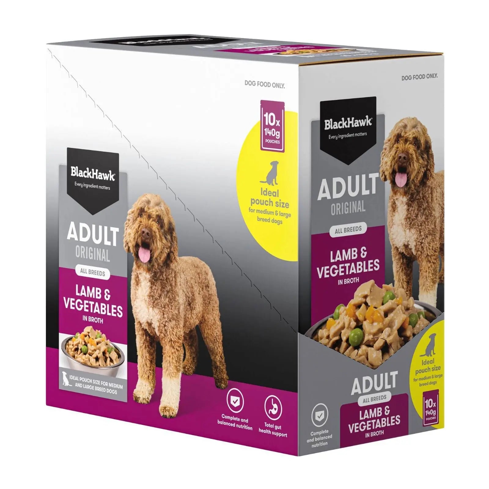 Black Hawk Dog Food Pouch Adult Lamb & Vegetables 10x140g Black Hawk