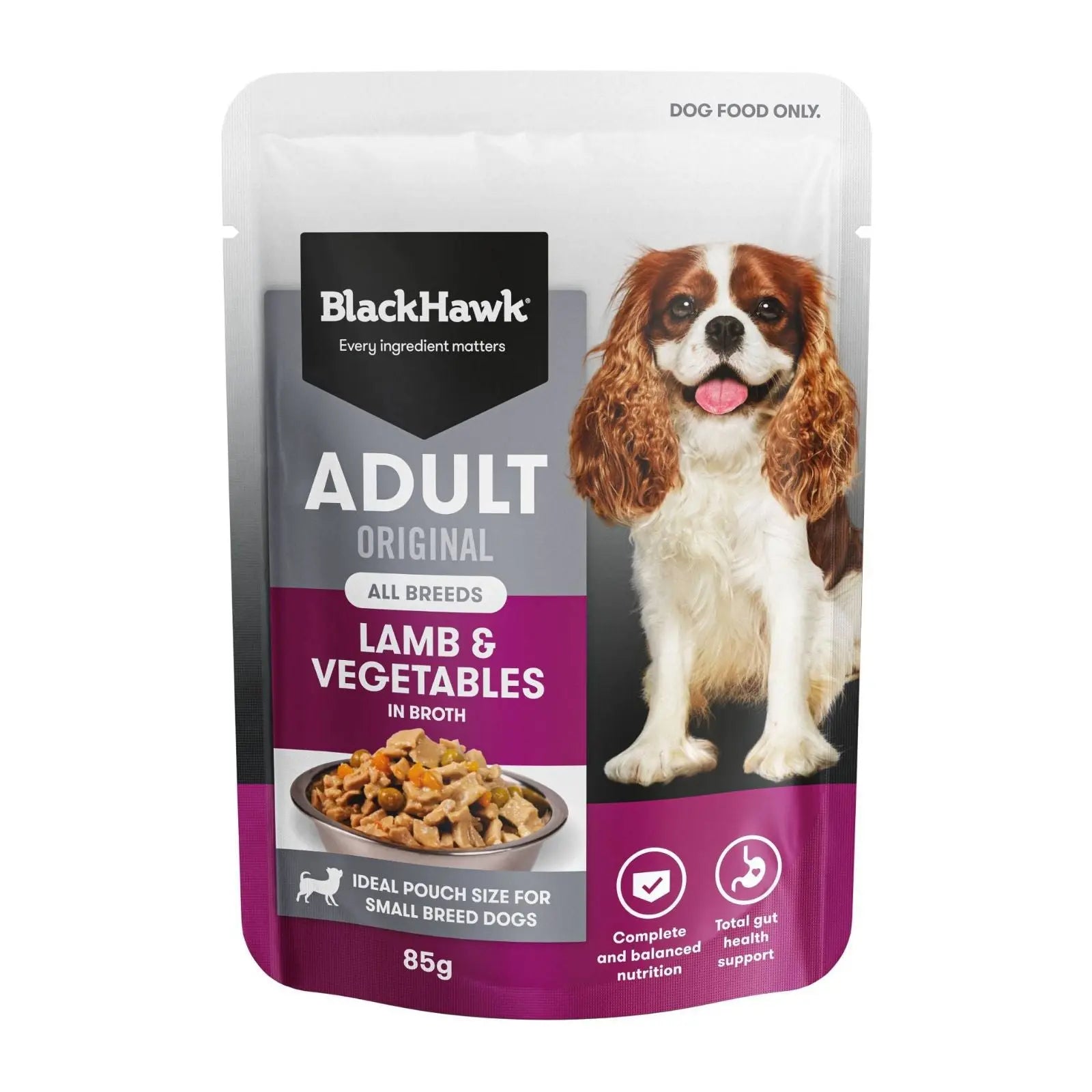 Black Hawk Dog Food Pouch Adult Lamb & Vegetables 12x85g Black Hawk