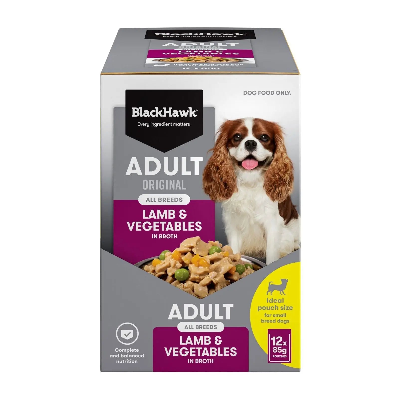 Black Hawk Dog Food Pouch Adult Lamb & Vegetables 12x85g Black Hawk