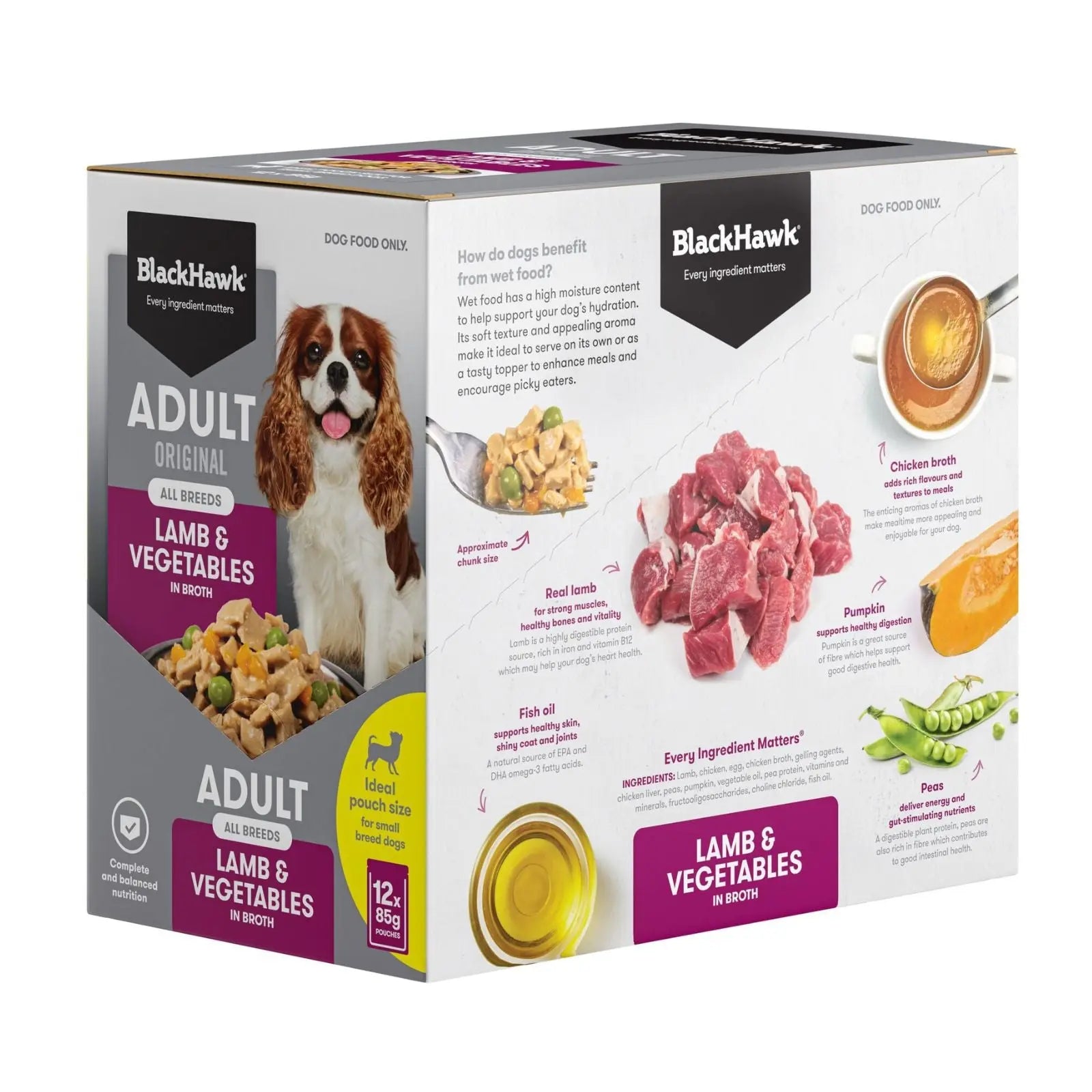 Black Hawk Dog Food Pouch Adult Lamb & Vegetables 12x85g Black Hawk