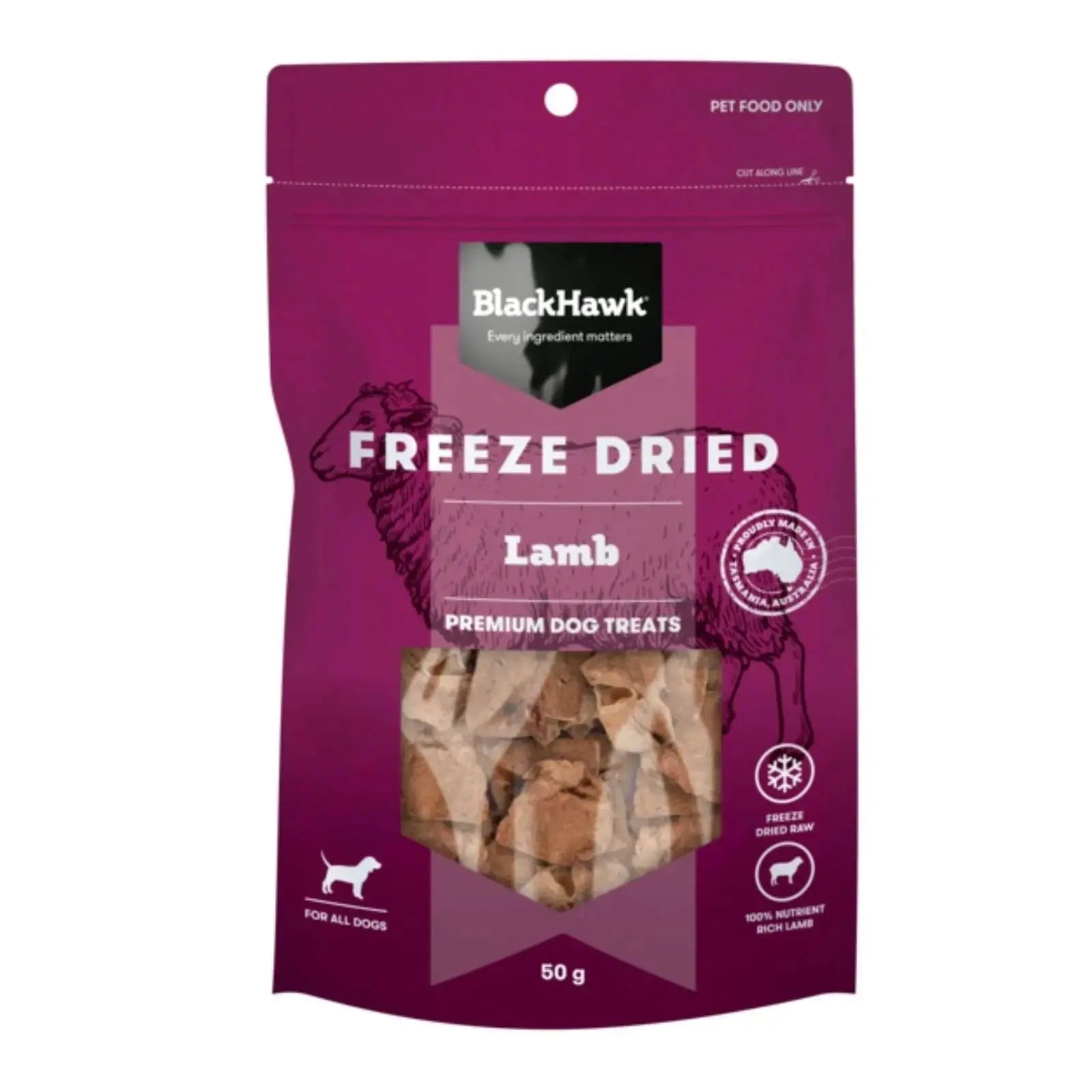 Black Hawk Freeze Dried Dog Treats Lamb 50g Black Hawk