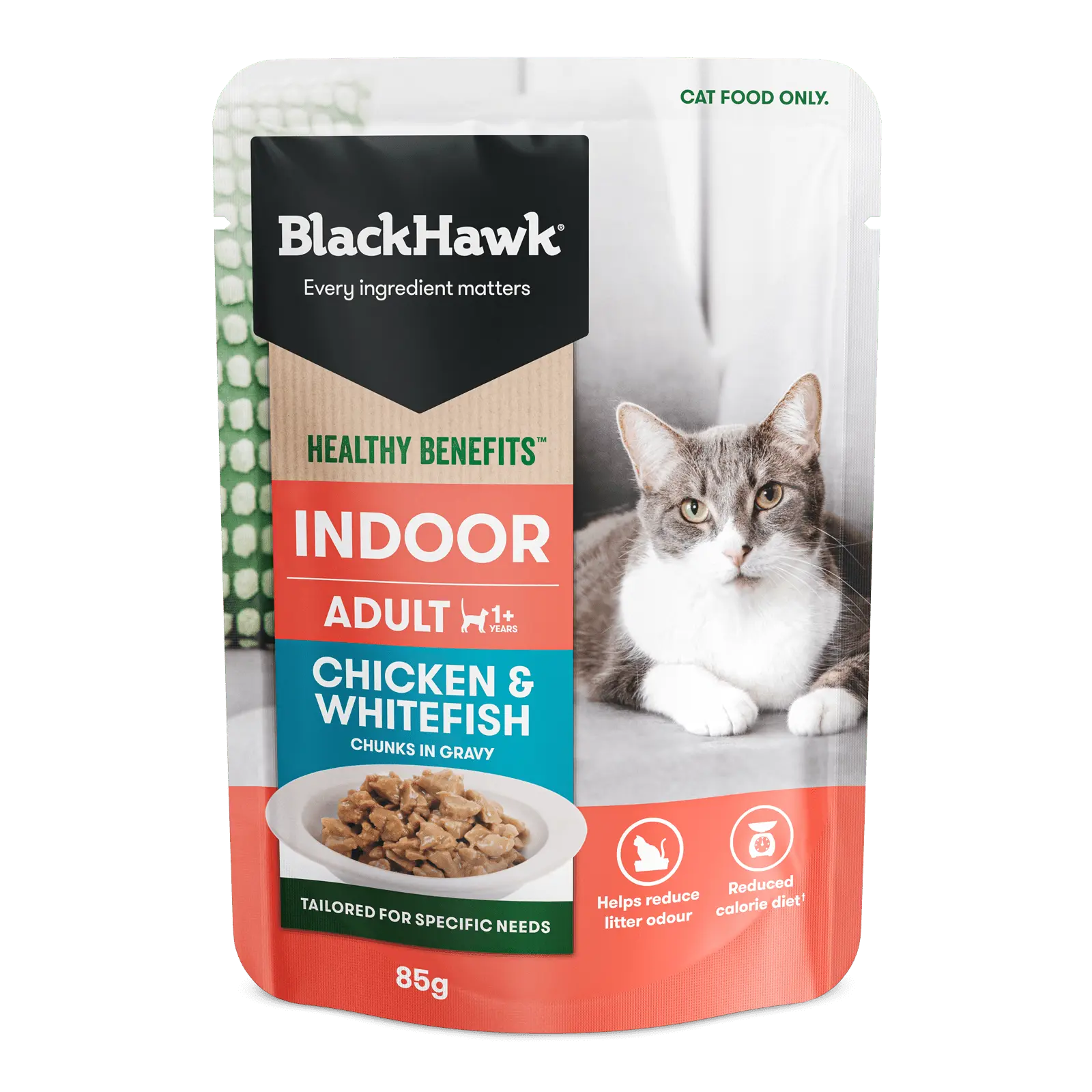 Black Hawk Healthy Benefits Cat Food Pouch Adult Indoor Chicken & Whitefish in Gravy - Kellyville Pets