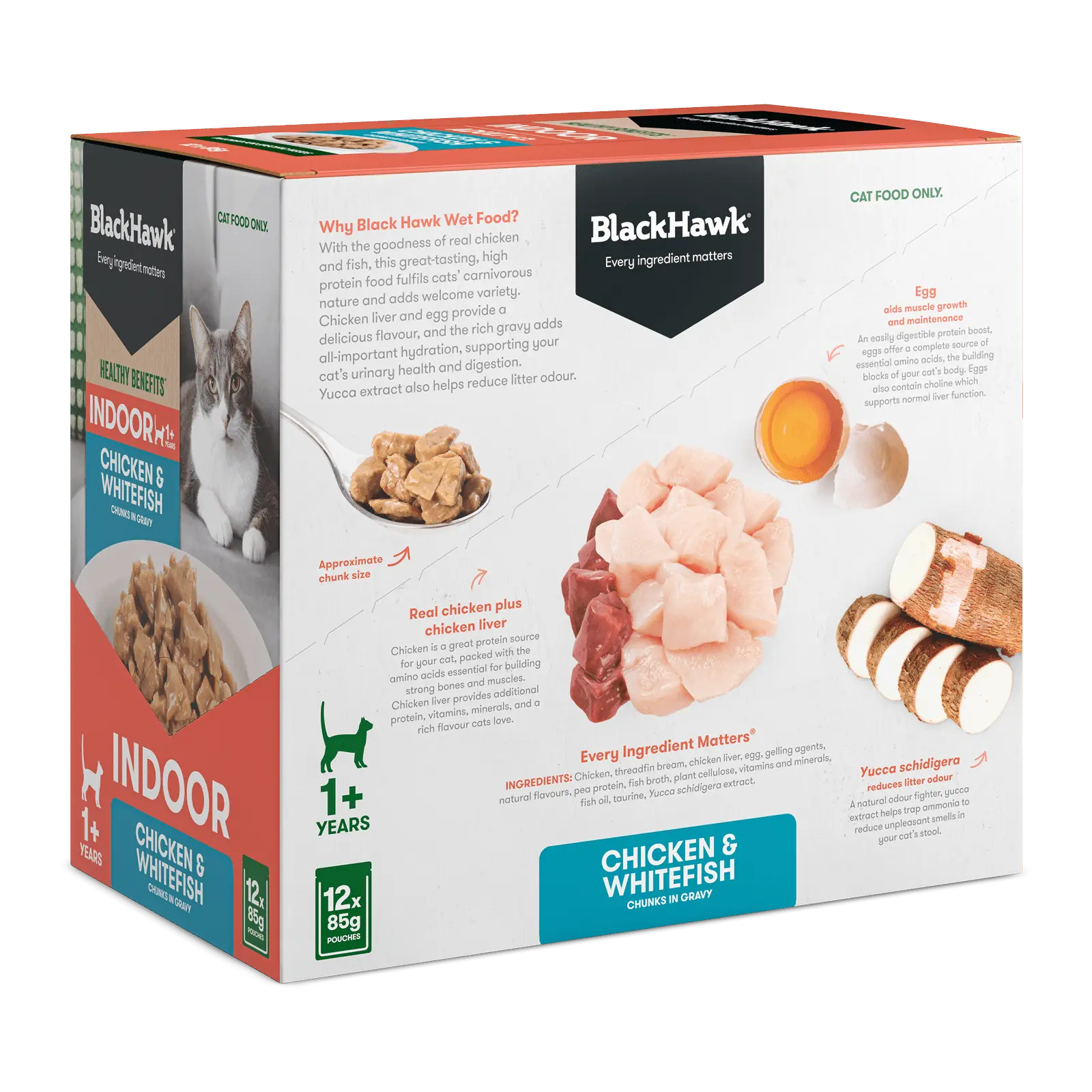 Black Hawk Healthy Benefits Cat Food Pouch Adult Indoor Chicken & Whitefish in Gravy - Kellyville Pets