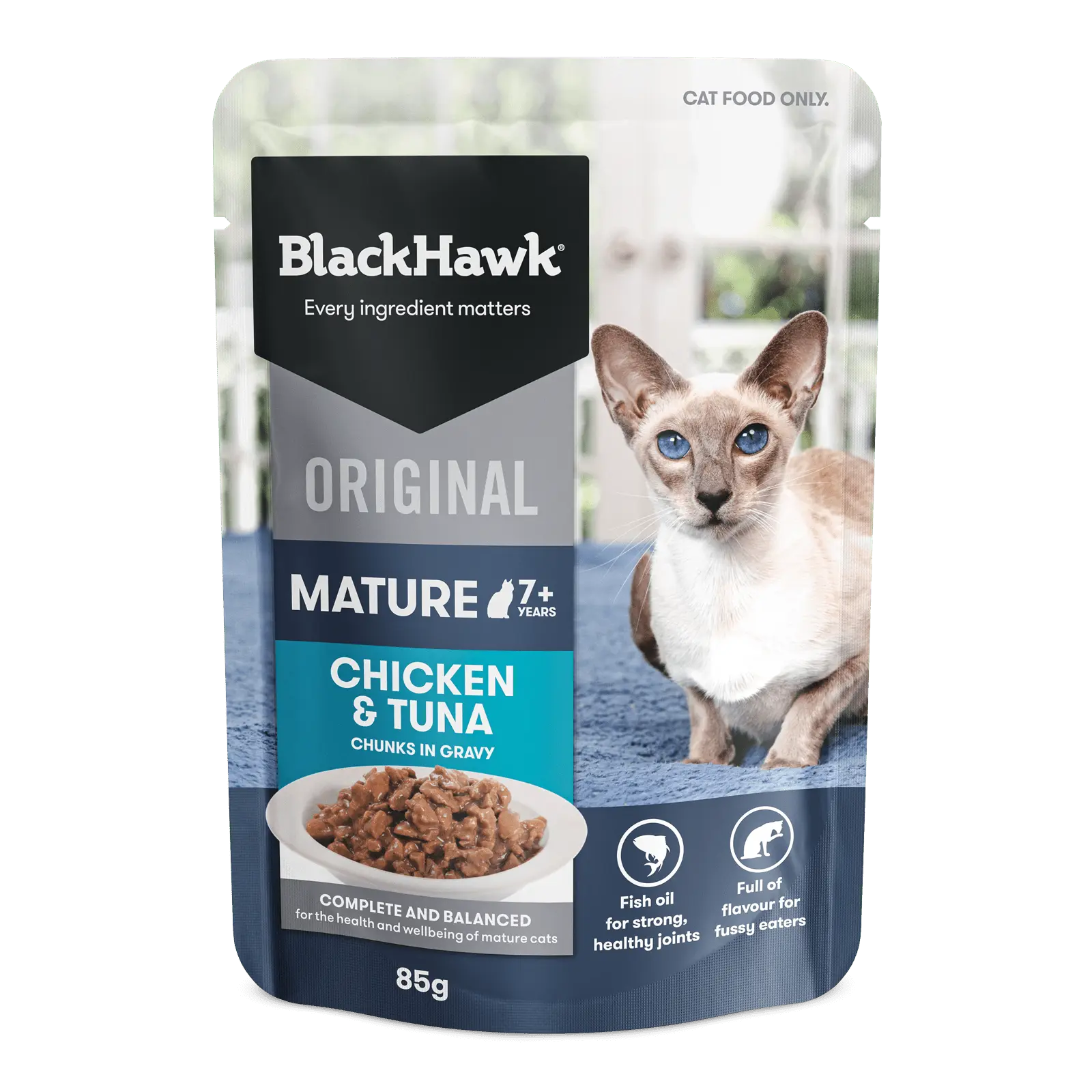 Black Hawk Original Cat Food Pouch Adult Mature 7+ Chicken & Tuna in Gravy - Kellyville Pets