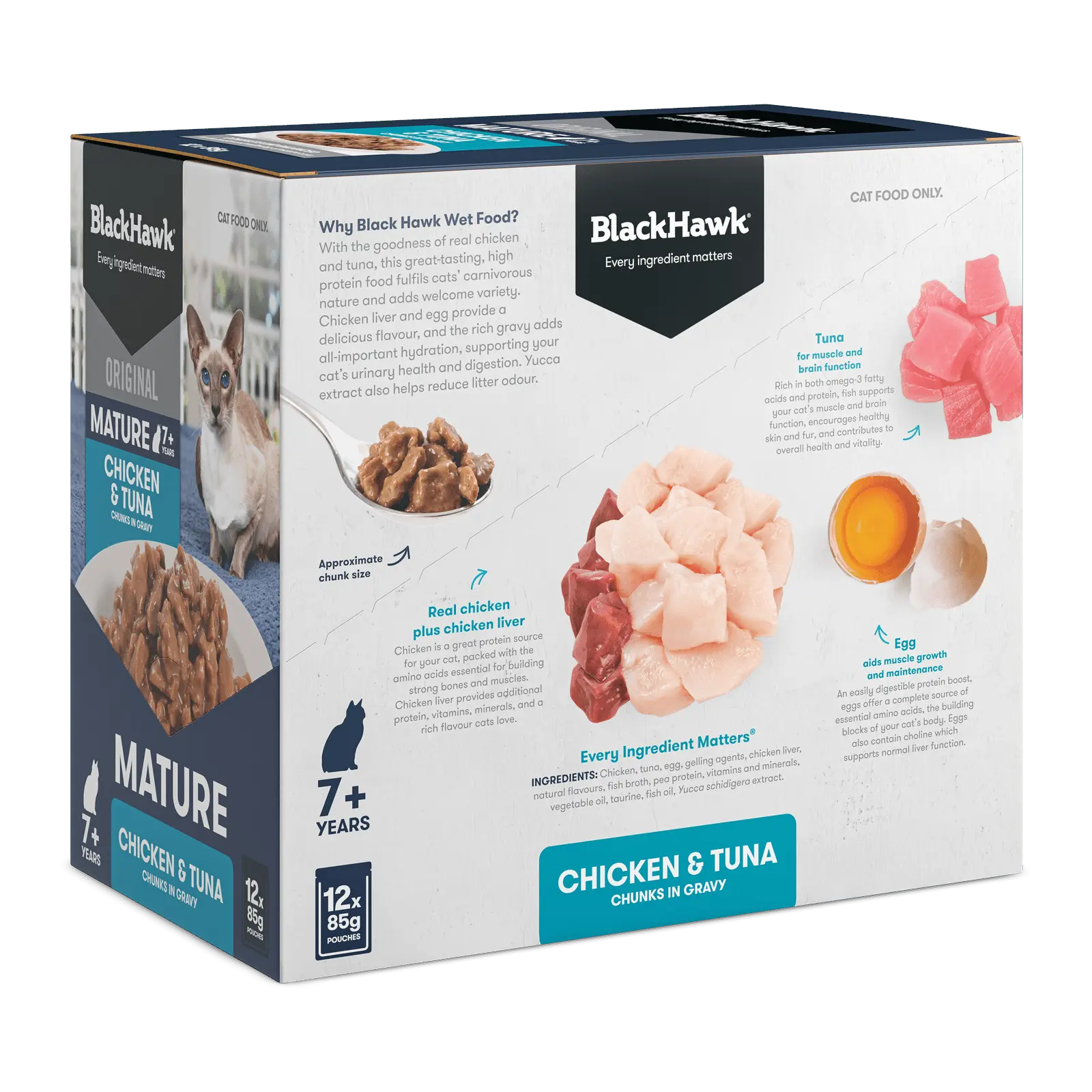 Black Hawk Original Cat Food Pouch Adult Mature 7+ Chicken & Tuna in Gravy - Kellyville Pets