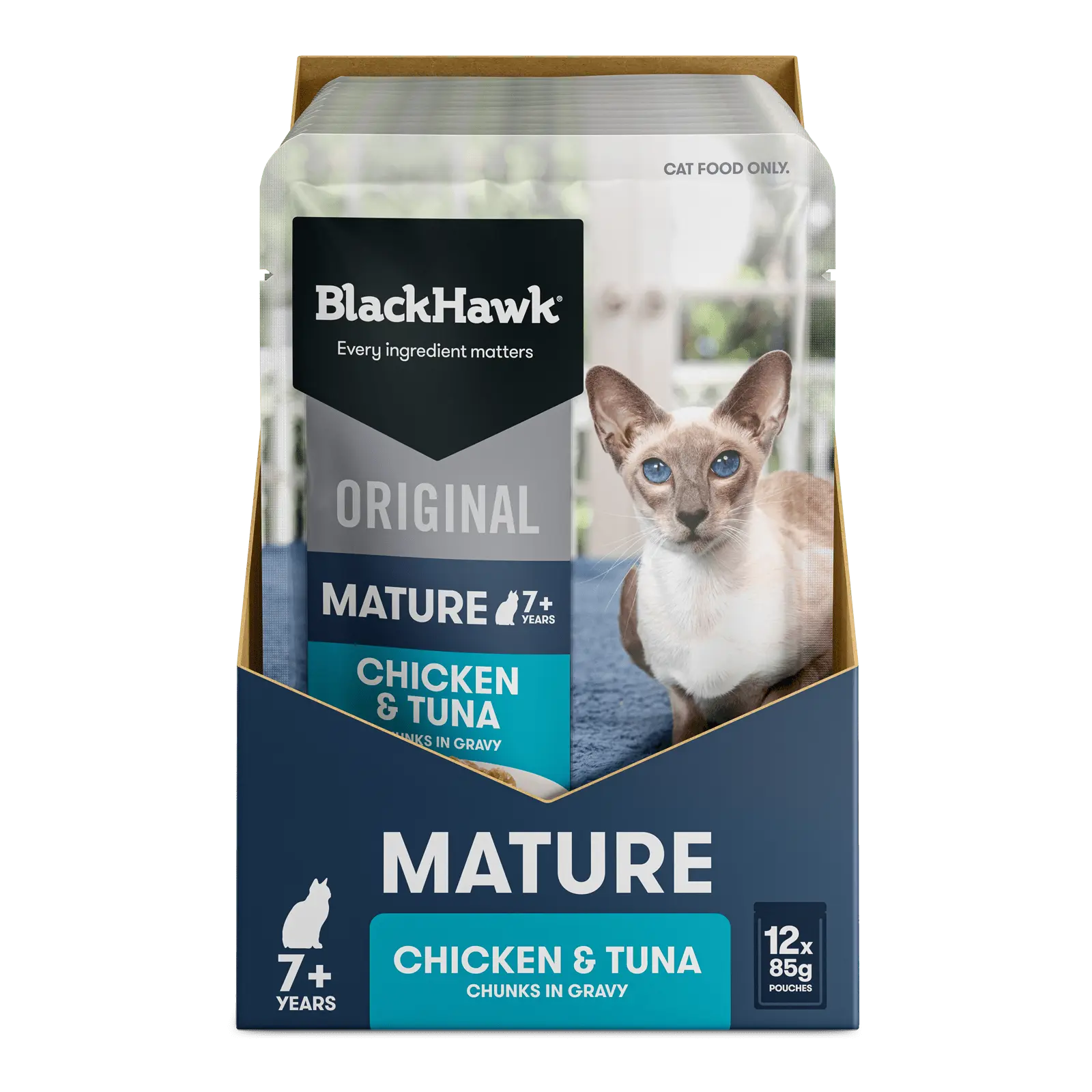Black Hawk Original Cat Food Pouch Adult Mature 7+ Chicken & Tuna in Gravy - Kellyville Pets