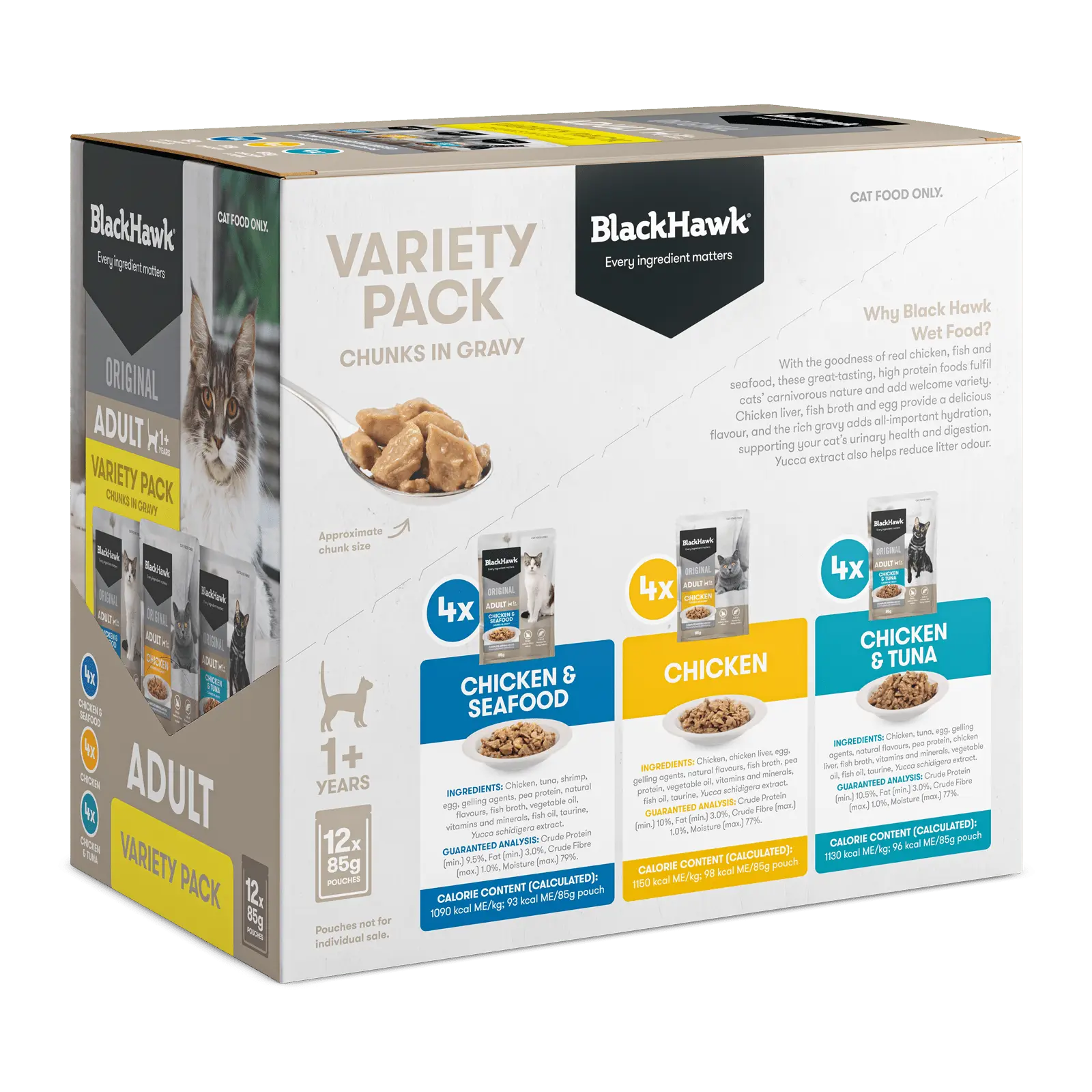 Black Hawk Original Cat Food Pouch Adult Variety Pack in Gravy - Kellyville Pets