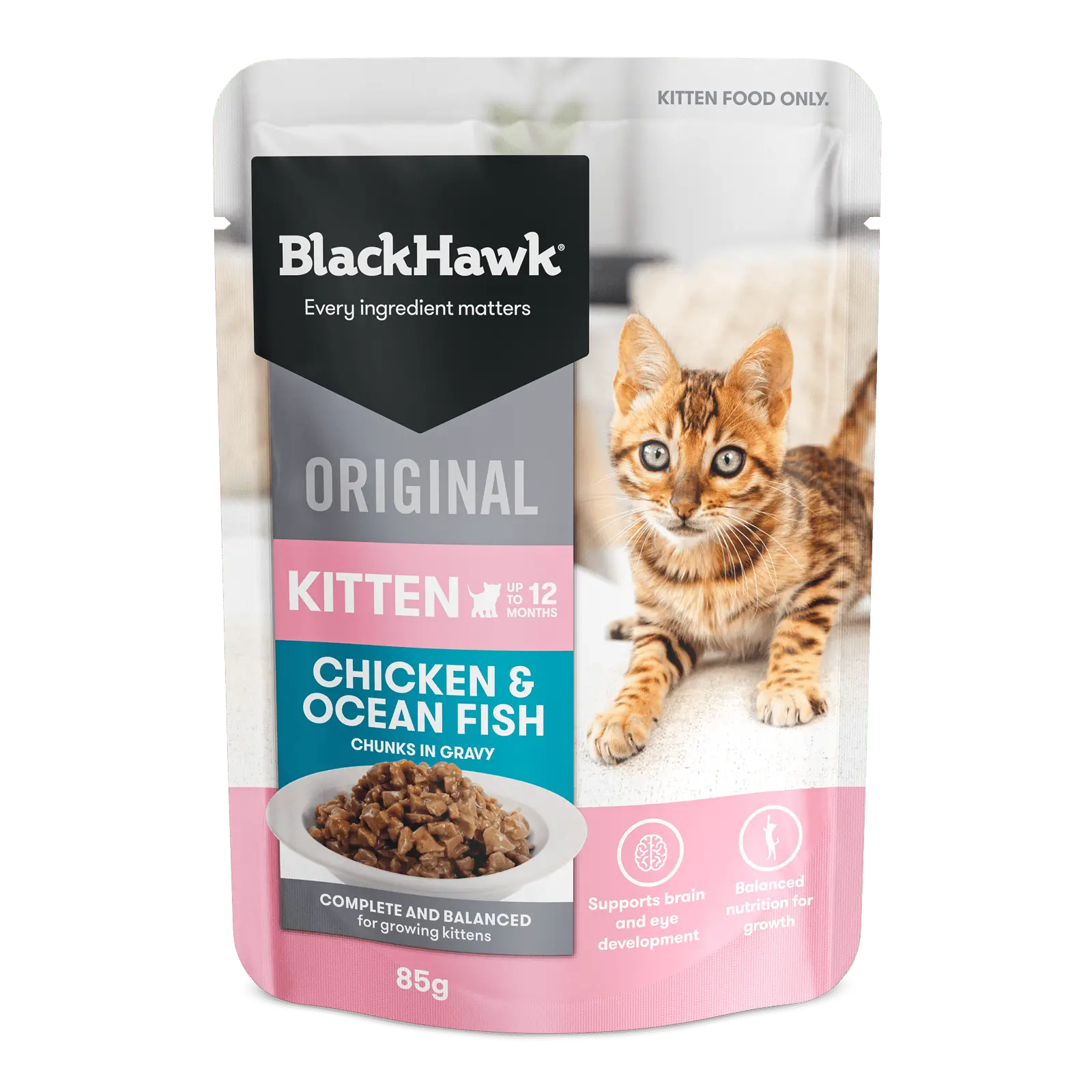 Black Hawk Original Cat Food Pouch Kitten Chicken & Oceanfish in Gravy - Kellyville Pets